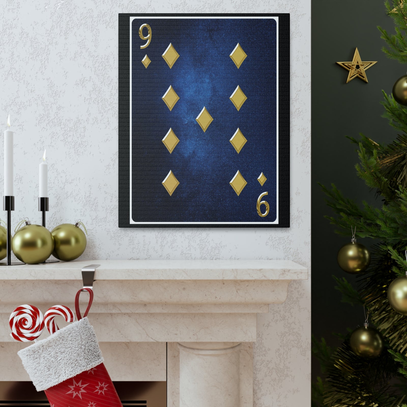 Nine Of Diamonds Space Background Playing Card Canvas Wall Art for Home Decor Ready-to-Hang-Express Your Love Gifts