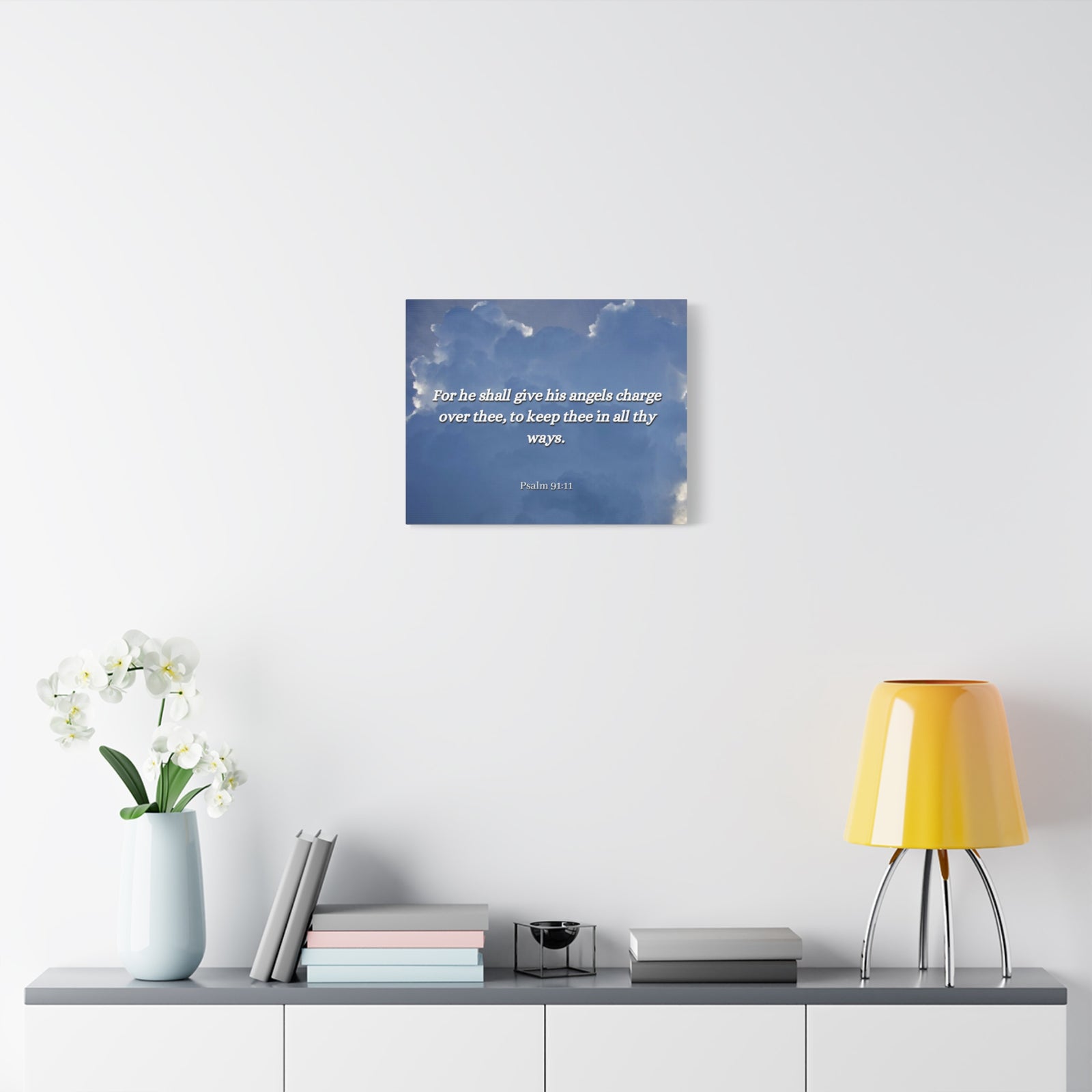 Scripture Canvas Angels Over Thee Psalm 91:11 Christian Wall Art Bible Verse Print Ready to Hang-Express Your Love Gifts