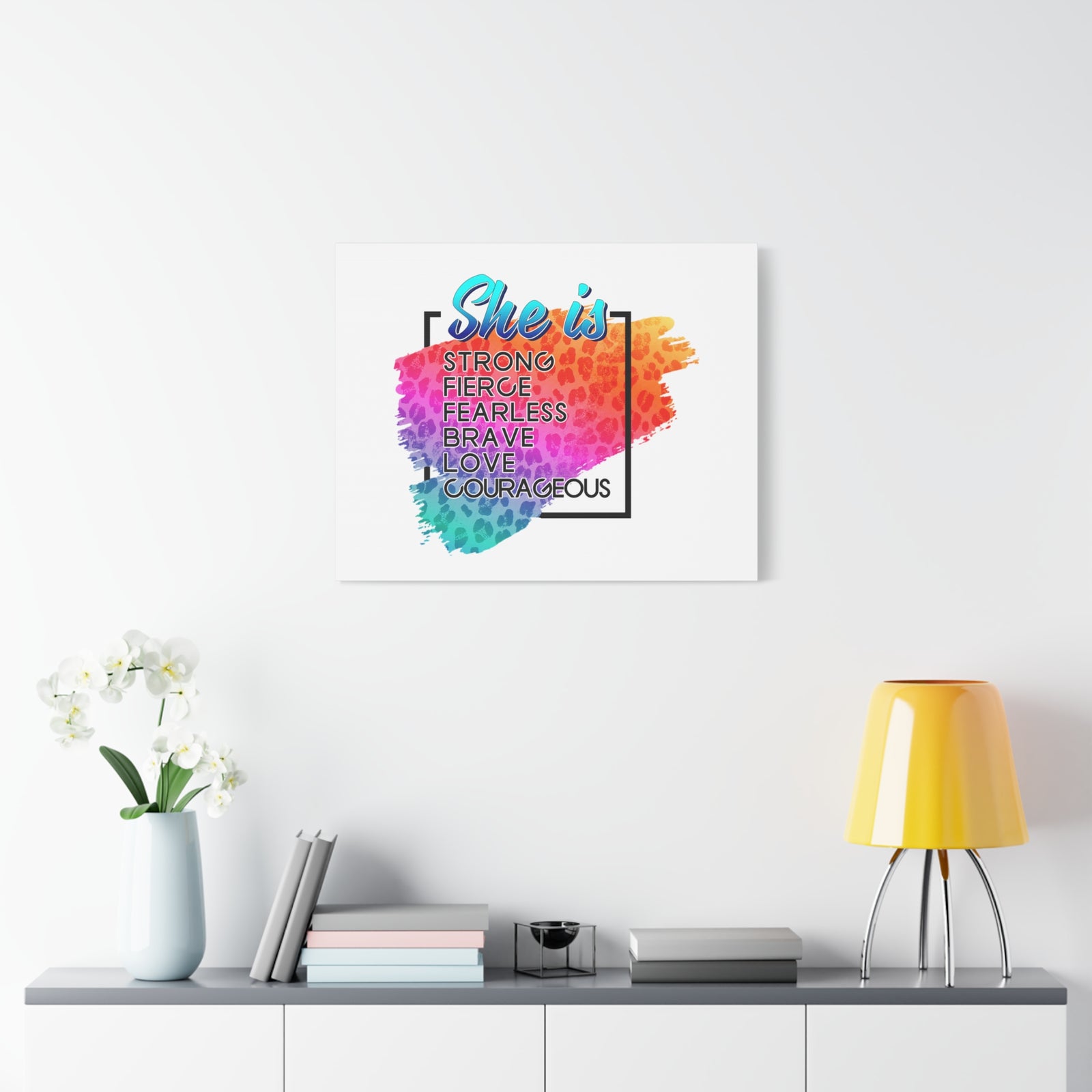 Scripture Canvas She Is Courageous Psalm 31:24 Christian Wall Art Bible Verse Print Ready to Hang-Express Your Love Gifts