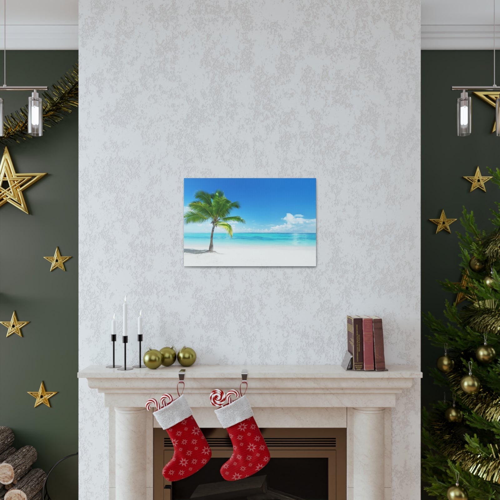 Palm on the beach in Daylight Ocean Canvas Wall Art for Home Decor Ready-to-Hang-Express Your Love Gifts