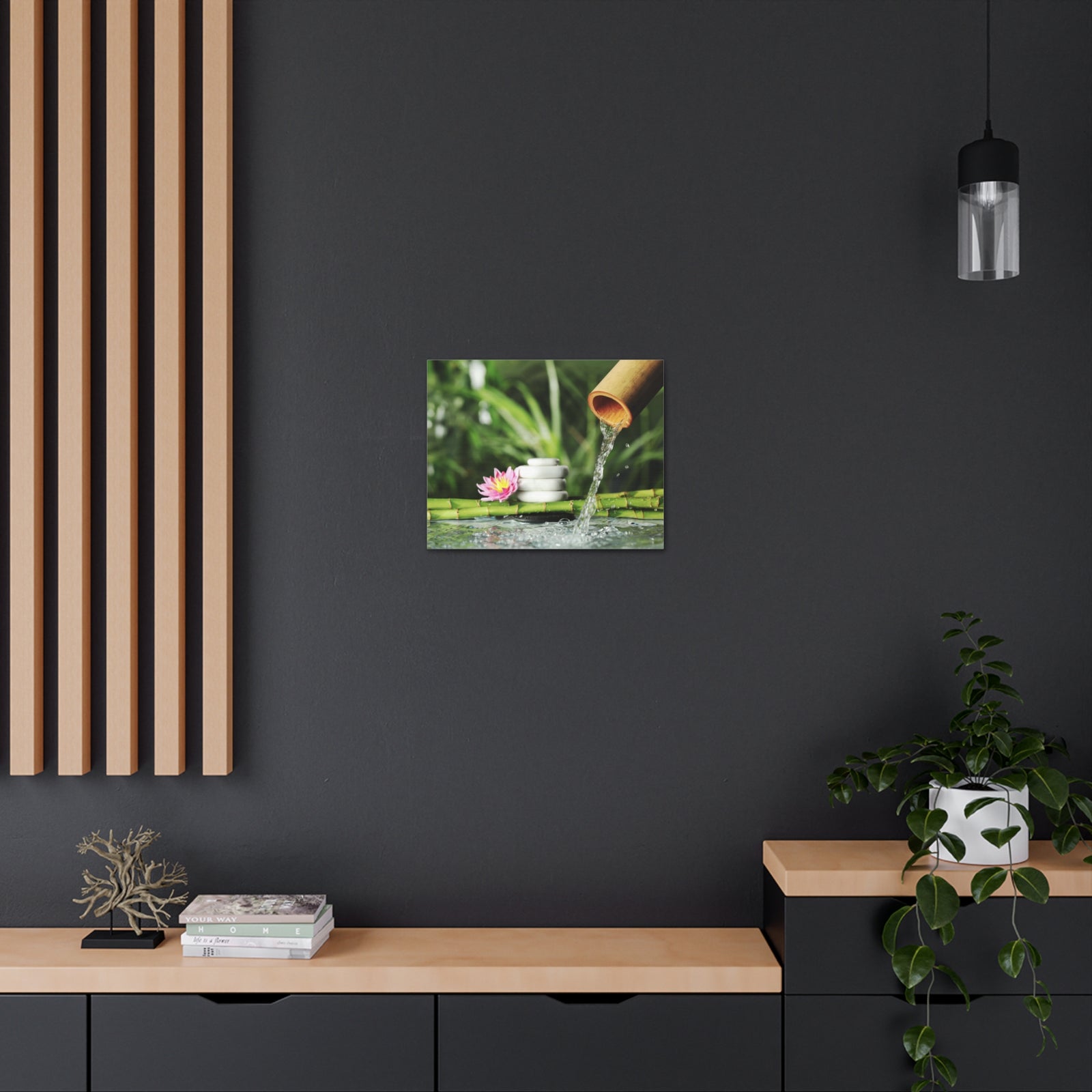 Flower and Bamboo Fountain Forest Floral Nature Photography Canvas Wall Art for Home Decor Ready-to-Hang-Express Your Love Gifts