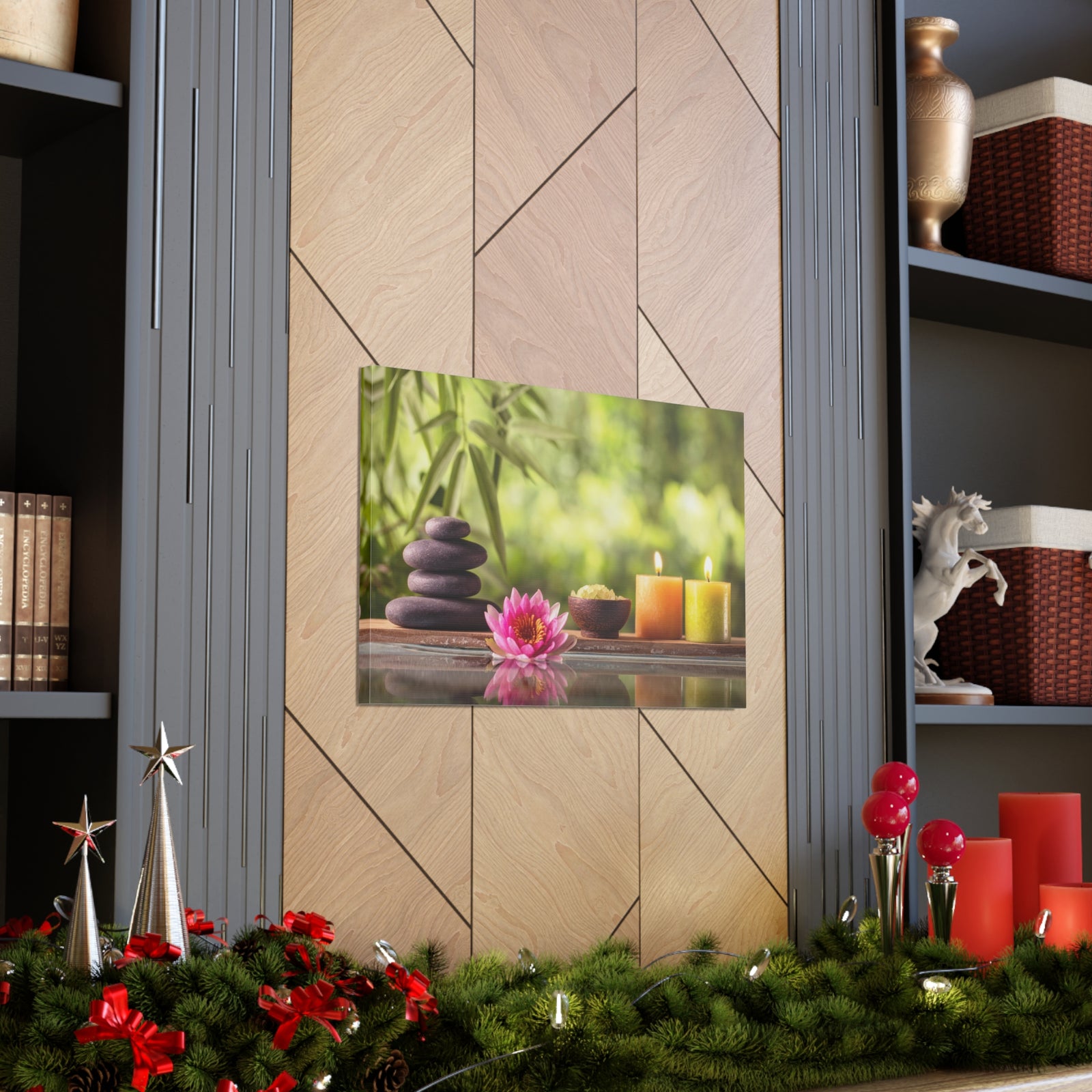 Zen Stone and Salt Forest Floral Nature Photography Canvas Wall Art for Home Decor Ready-to-Hang-Express Your Love Gifts