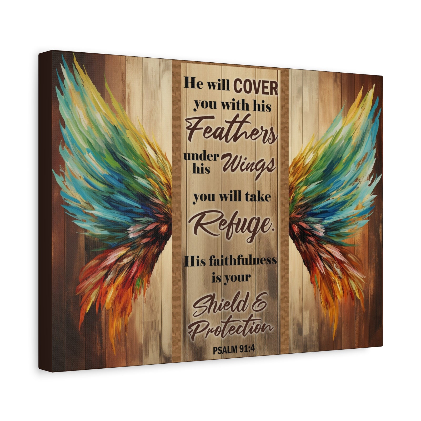 Scripture Walls Shield and Protection Psalm 91:4 Christian Wall Art Print Ready to Hang Unframed-Express Your Love Gifts