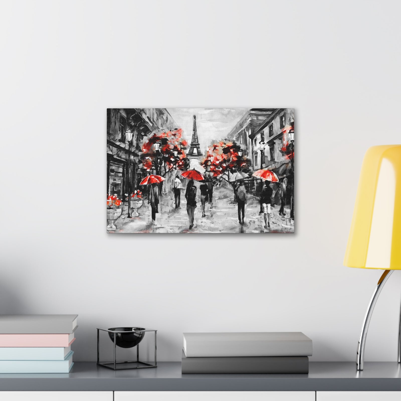 Eiffel Tower Street View Umbrella Paris France Canvas Artwork High-Quality Breathtaking French City for Home Decor Ready to Hang-Express Your Love Gifts