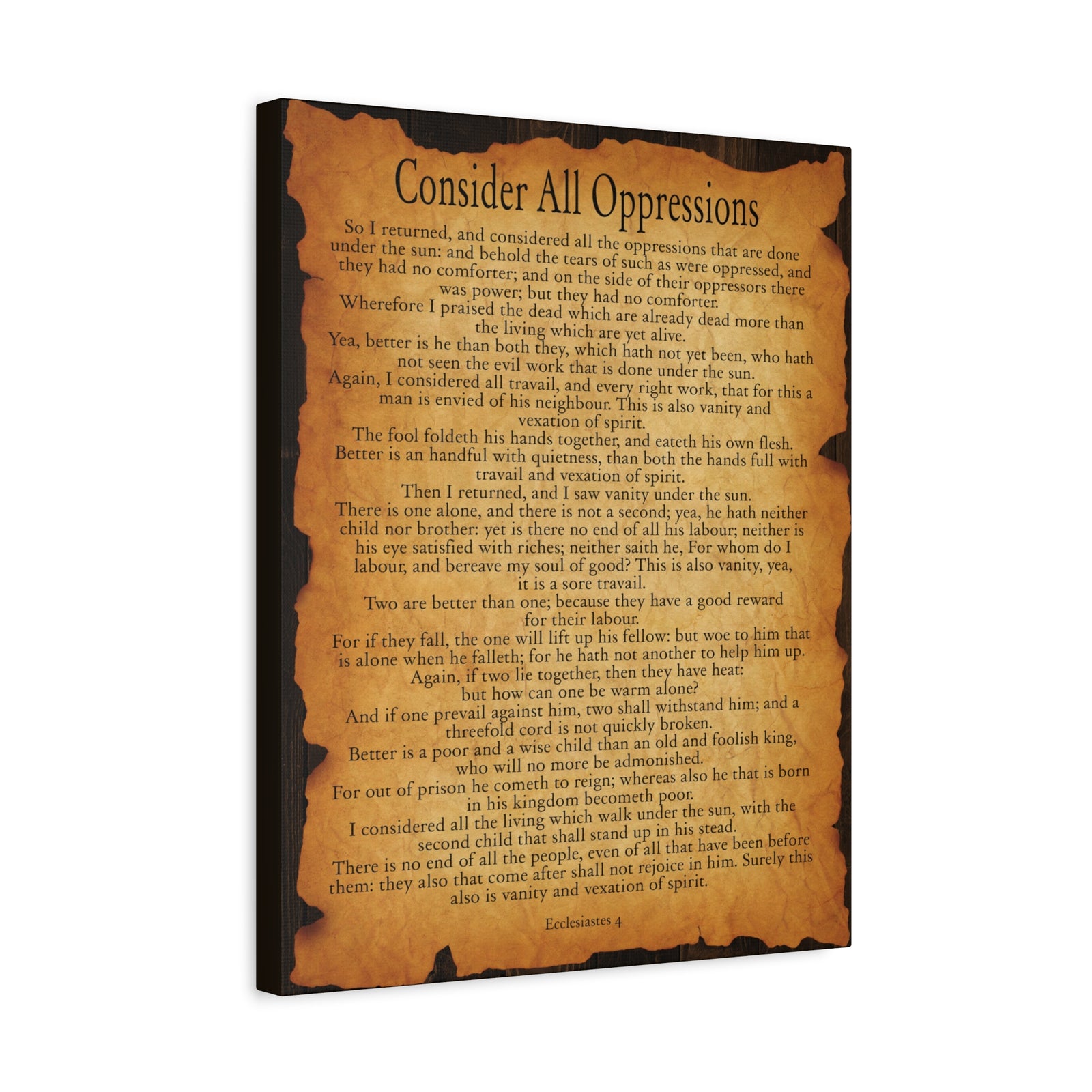 Scripture Walls Consider All Oppressions Ecclesiastes 4 Gold Brown Bible Verse Canvas Christian Wall Art Ready to Hang-Express Your Love Gifts