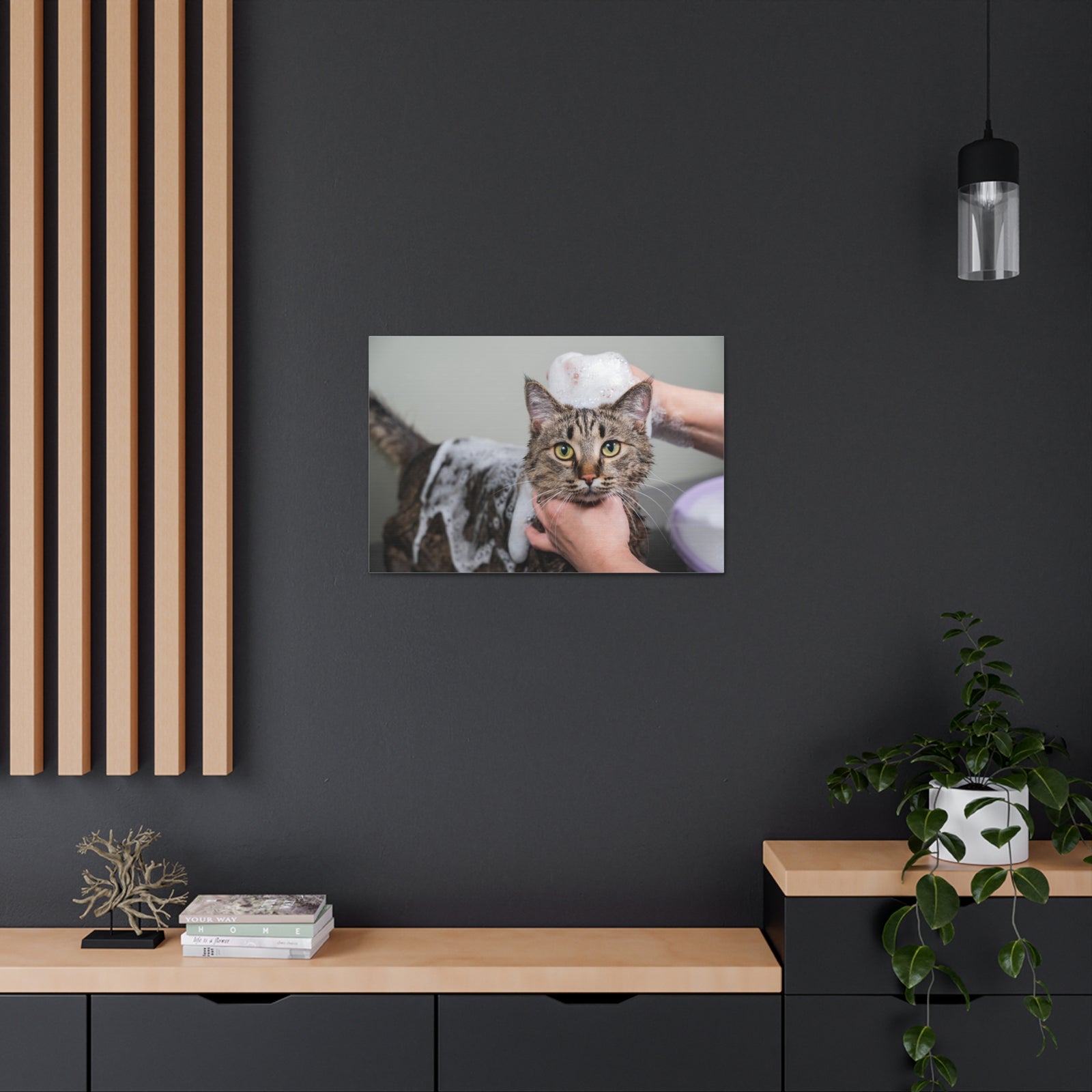 Cute Tabby Gray Cat Bathee Canvas Wall Art for Home Decor Ready-to-Hang-Express Your Love Gifts