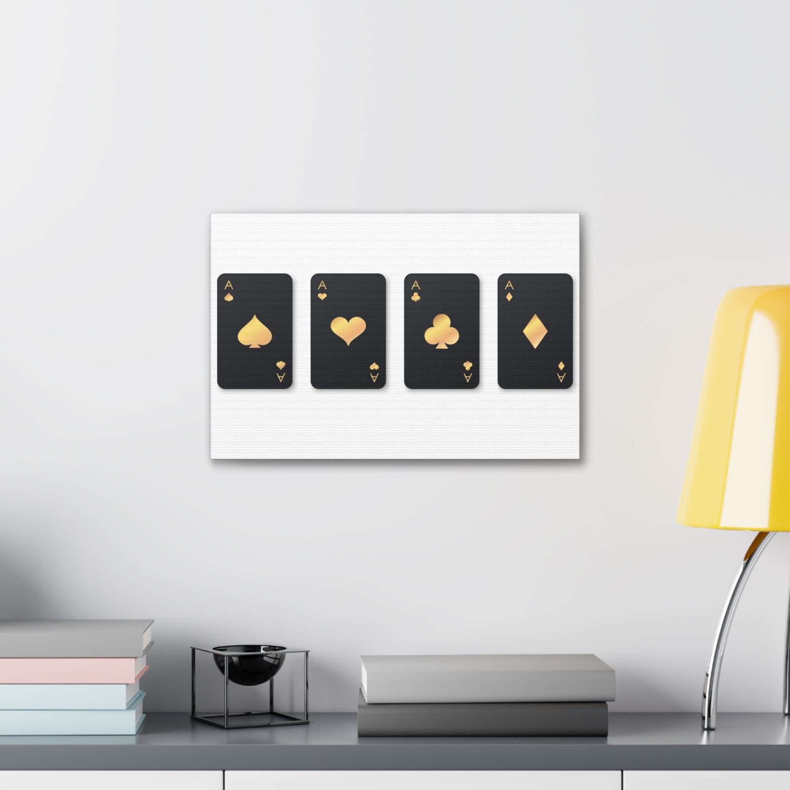 Four Black Aces Card Suits Playing Card Canvas Wall Art for Home Decor Ready-to-Hang-Express Your Love Gifts