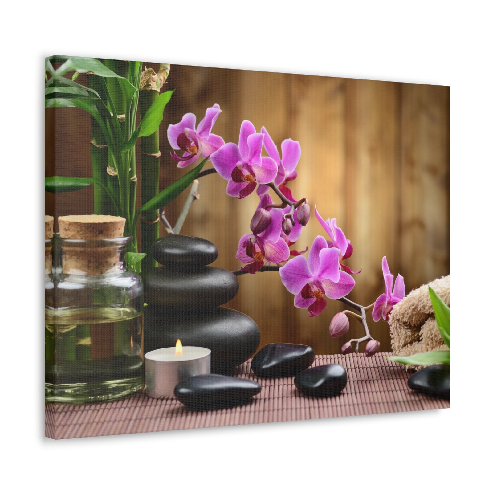 Bamboo Stones Orchid Forest Floral Nature Photography Canvas Wall Art for Home Decor Ready-to-Hang-Express Your Love Gifts