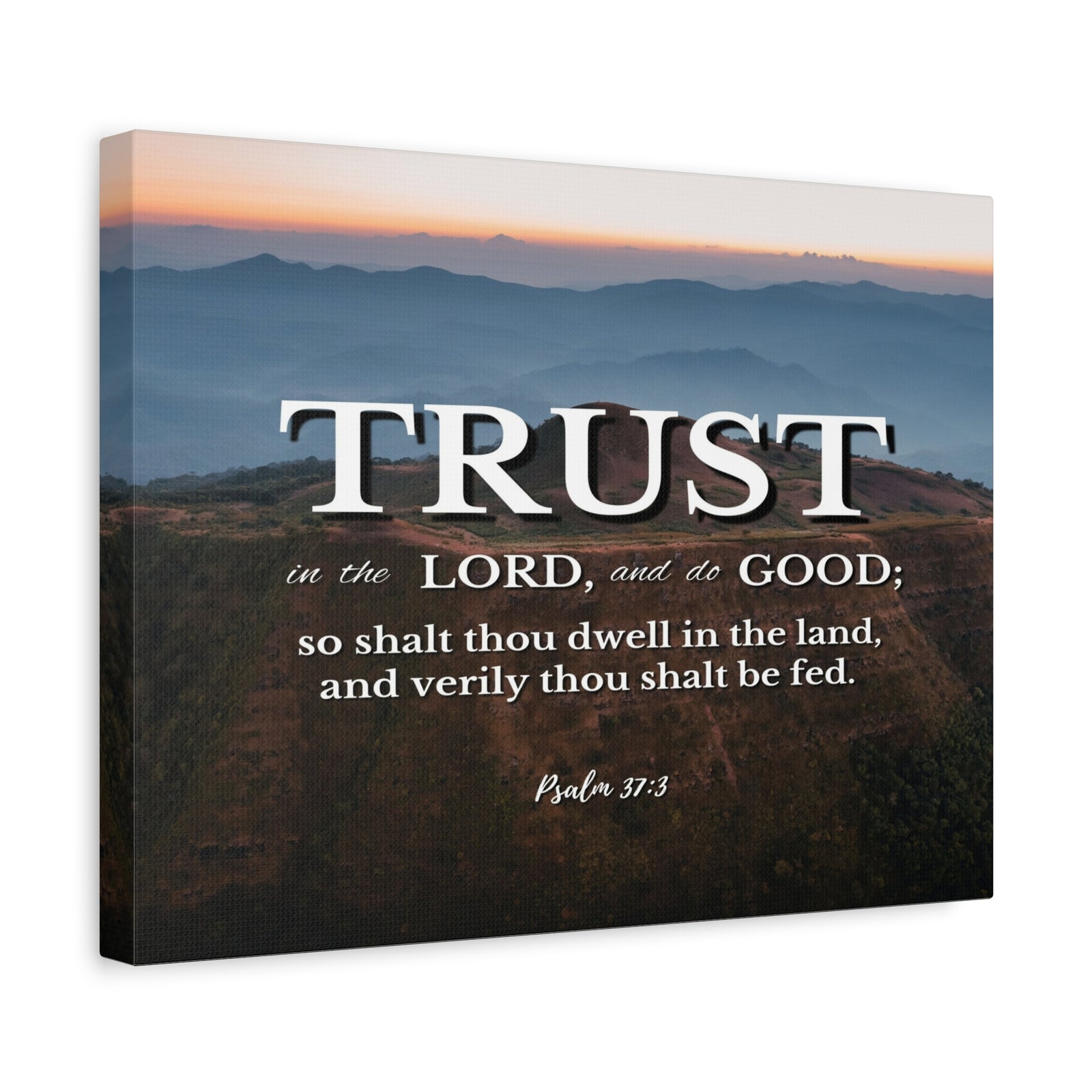 Scripture Canvas Trust Psalm 37:3 Mountains Christian Wall Art Bible Verse Print Ready to Hang-Express Your Love Gifts