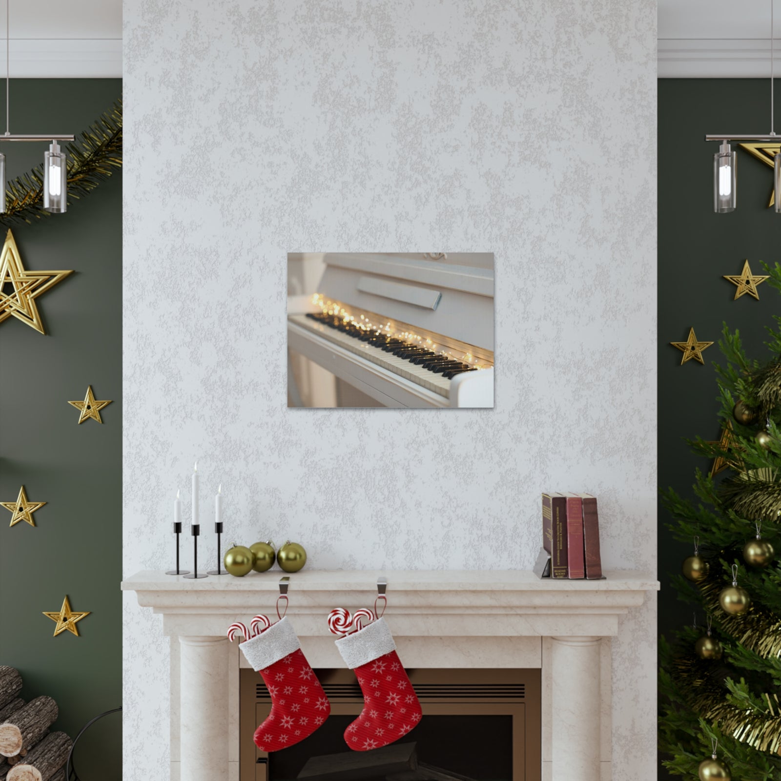Piano with Glowing Garland Music Lover's Delight Piano Keyboard Canvas Wall Art for Home Decor Ready-to-Hang-Express Your Love Gifts