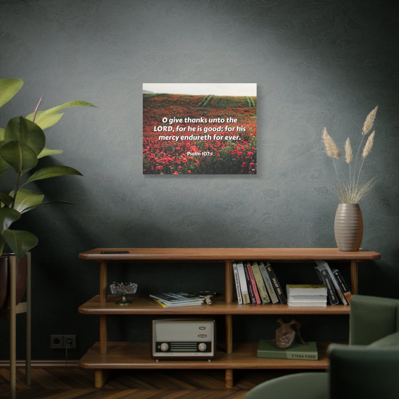 Scripture Canvas Mercy Endureth Psalm 107:1 Christian Wall Art Bible Verse Print Ready to Hang-Express Your Love Gifts