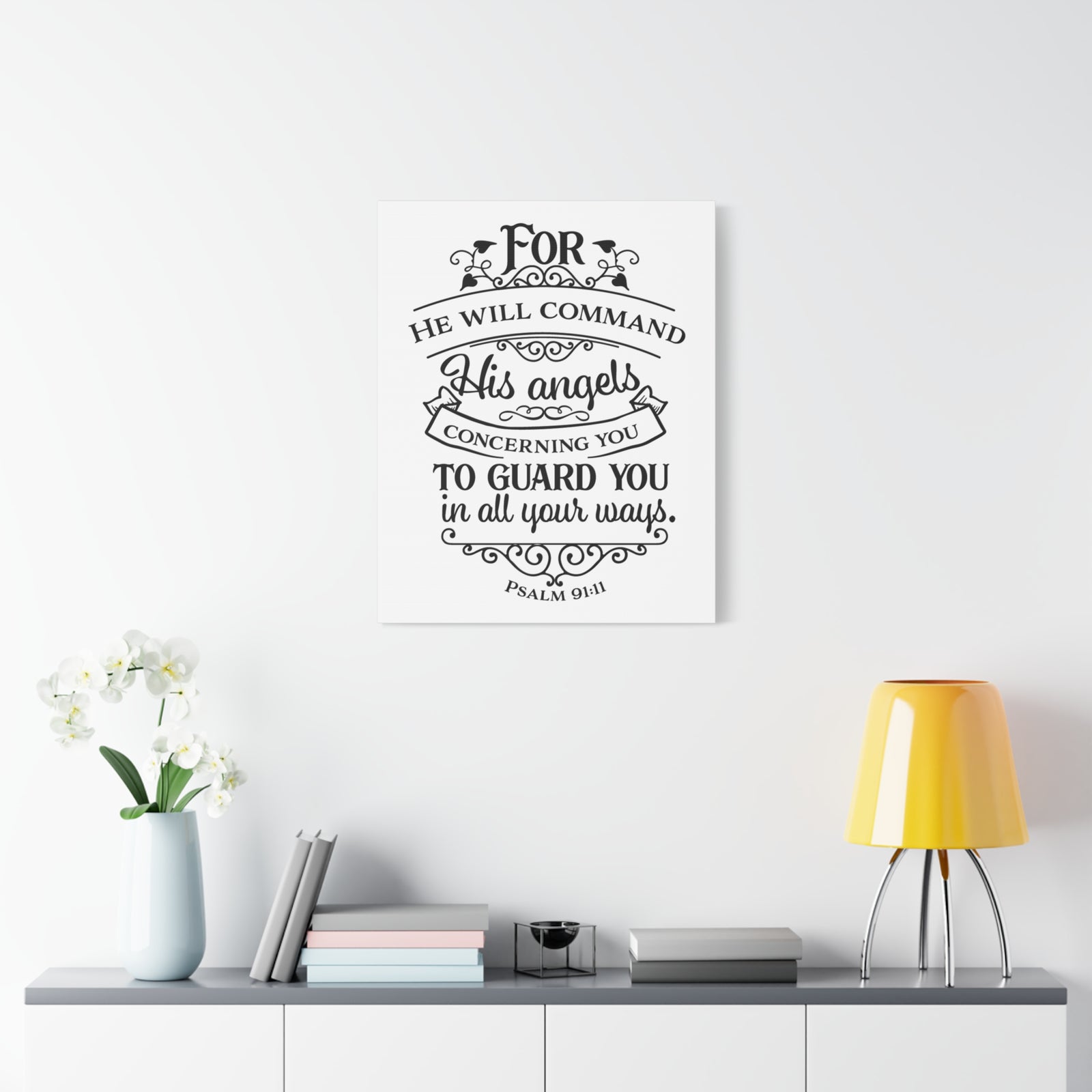 Scripture Canvas He Will Command Psalm 91:11 Christian Wall Art Bible Verse Print Ready to Hang-Express Your Love Gifts