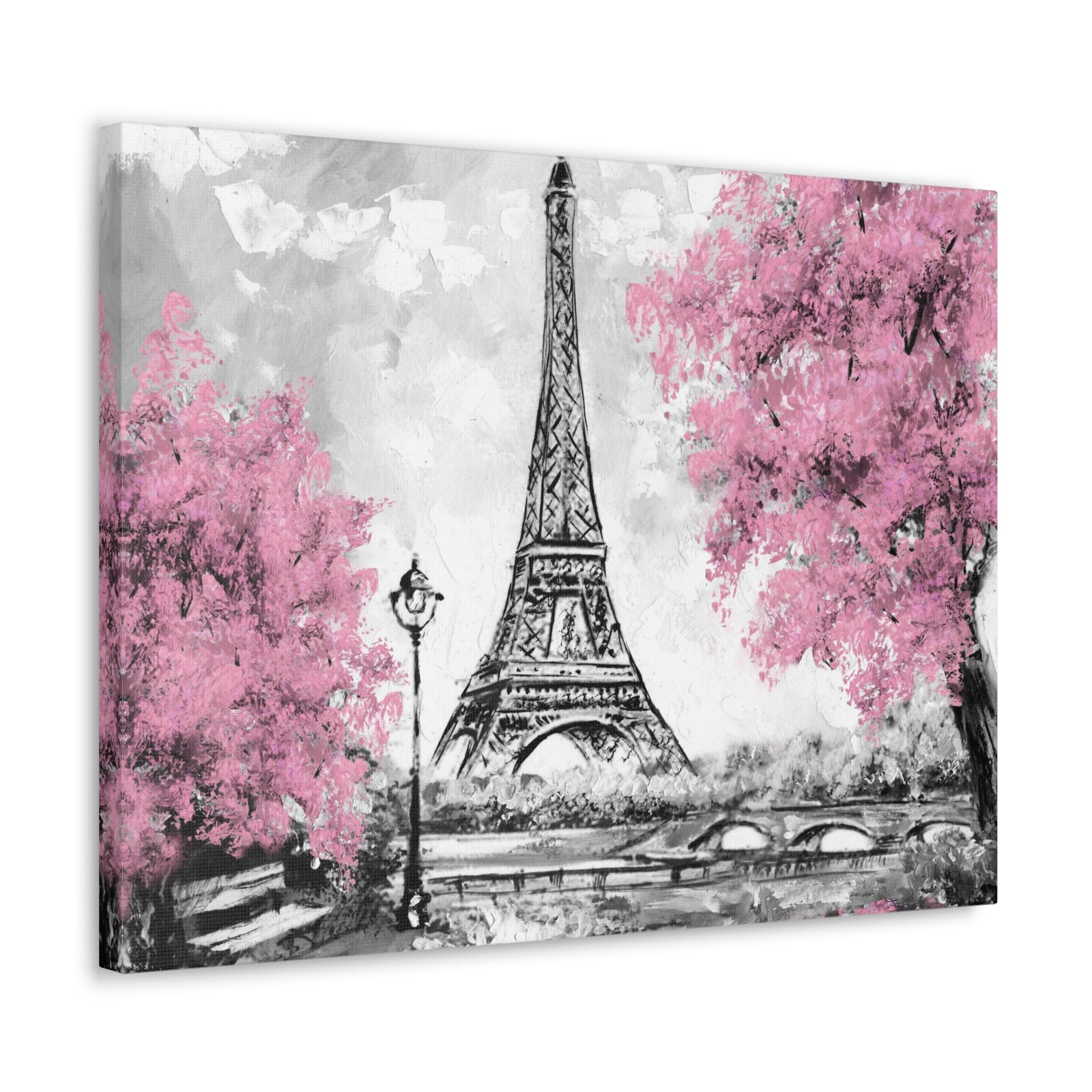 Eiffel Tower Pink Tree France Canvas Artwork High-Quality Breathtaking French City for Home Decor Ready to Hang-Express Your Love Gifts
