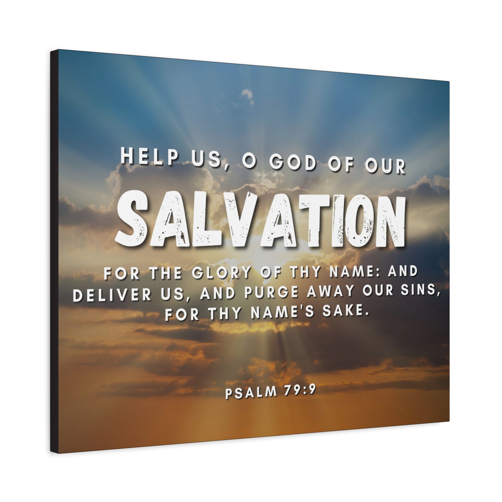 Scripture Canvas Salvation Psalm 79:9 Christian Wall Art Bible Verse Print Ready to Hang-Express Your Love Gifts