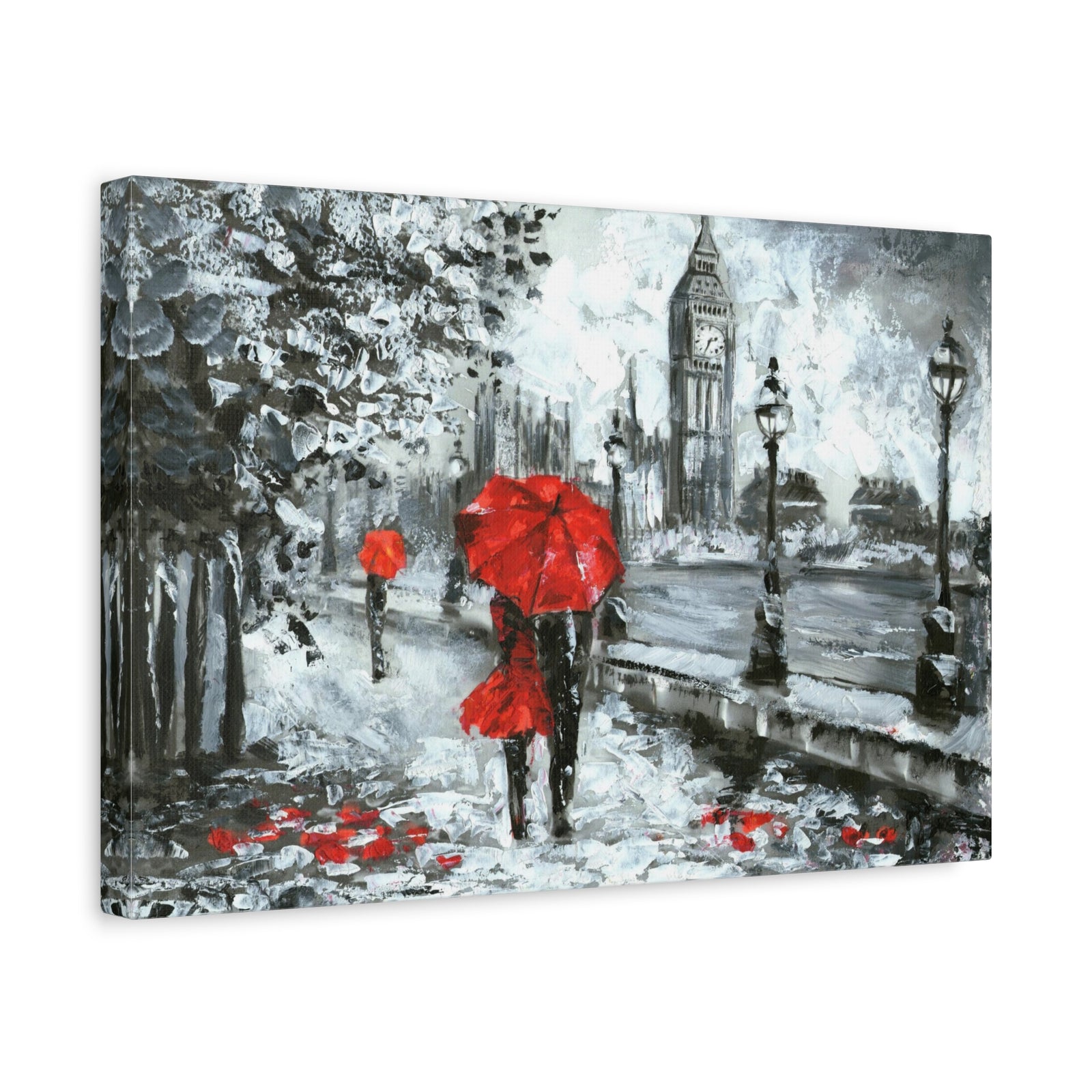 Streetview Landscape Big Ben Black White and Red Oil Painting Canvas Wall Art for Home Decor Ready-to-Hang-Express Your Love Gifts