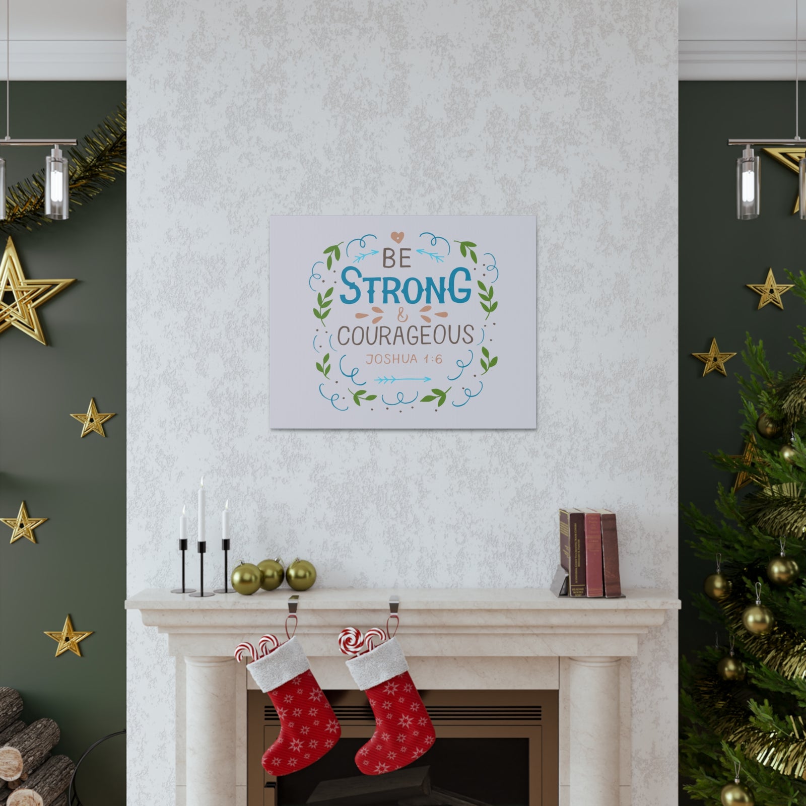 Scripture Canvas Be Strong And Courageous Joshua 1:6 Christian Wall Art Bible Verse Print Ready To Hang-Express Your Love Gifts