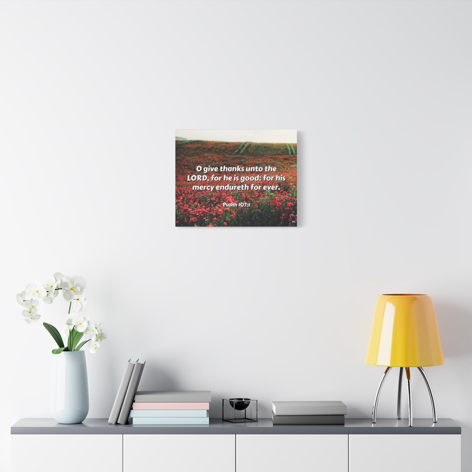 Scripture Canvas Mercy Endureth Psalm 107:1 Christian Wall Art Bible Verse Print Ready to Hang-Express Your Love Gifts
