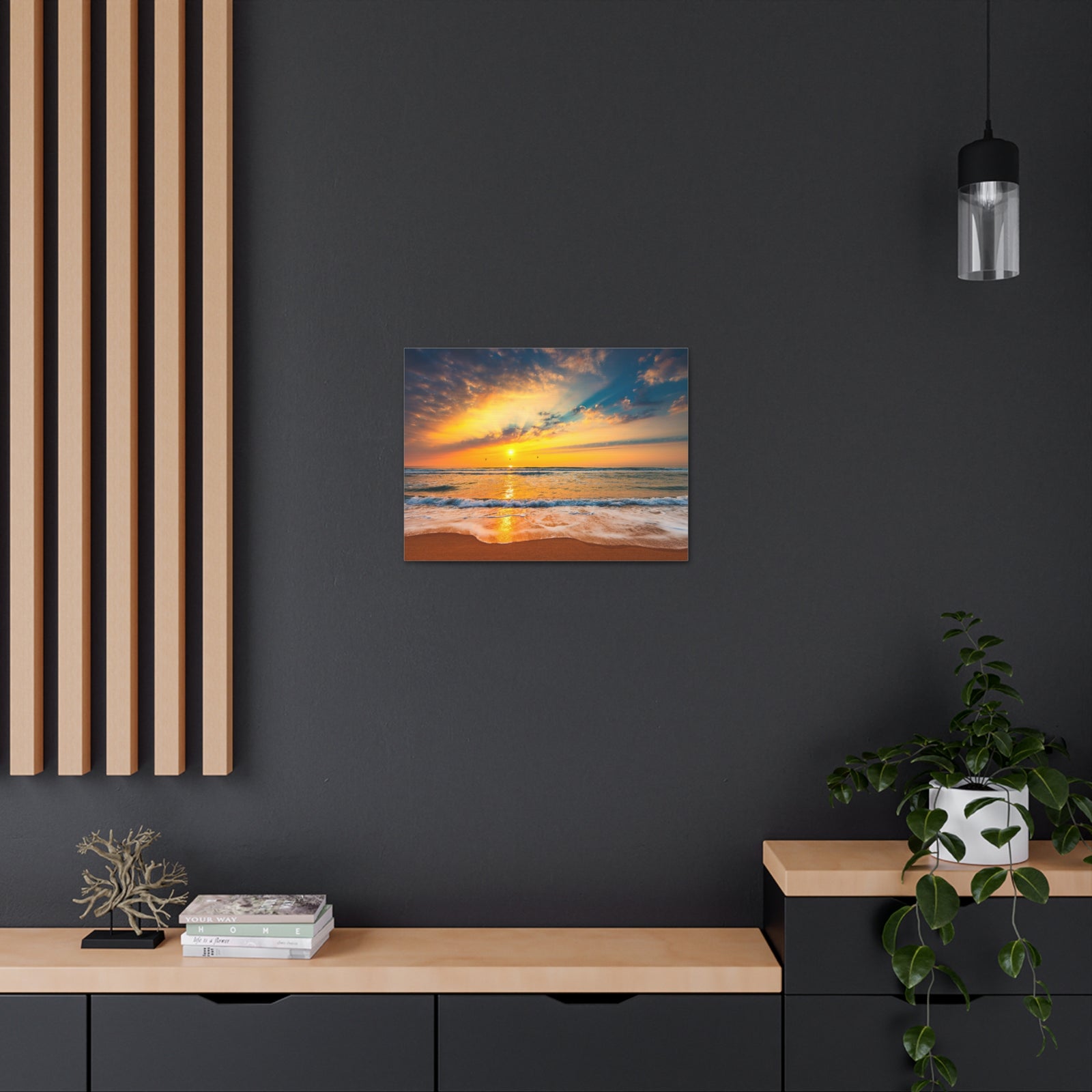 Beach Sunrise Over Tropical Sea Ocean Canvas Wall Art for Home Decor Ready-to-Hang-Express Your Love Gifts