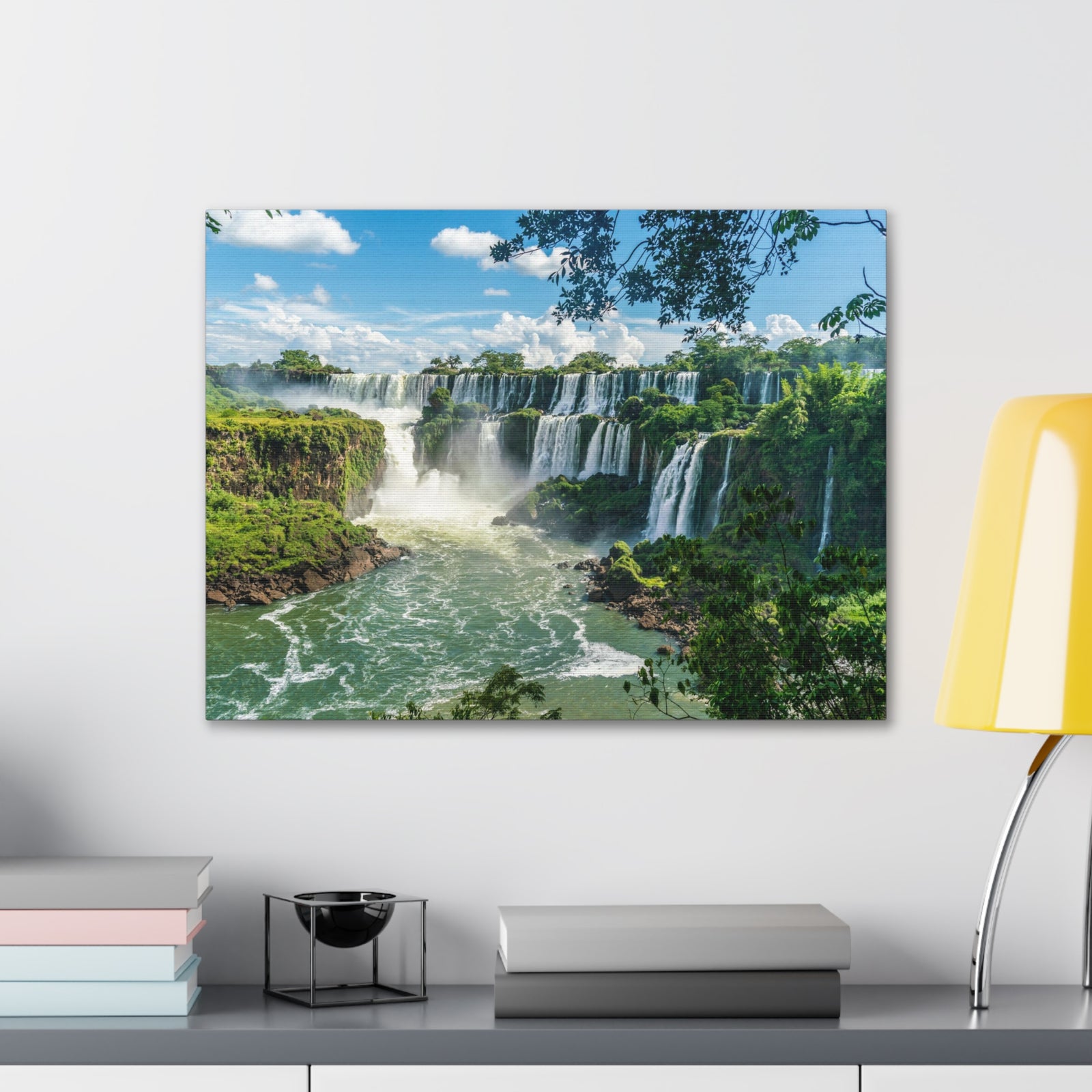 Green Jungle Cascading Waterfall Nature Wilderness Photography Canvas Wall Art for Home Decor Ready-to-Hang-Express Your Love Gifts