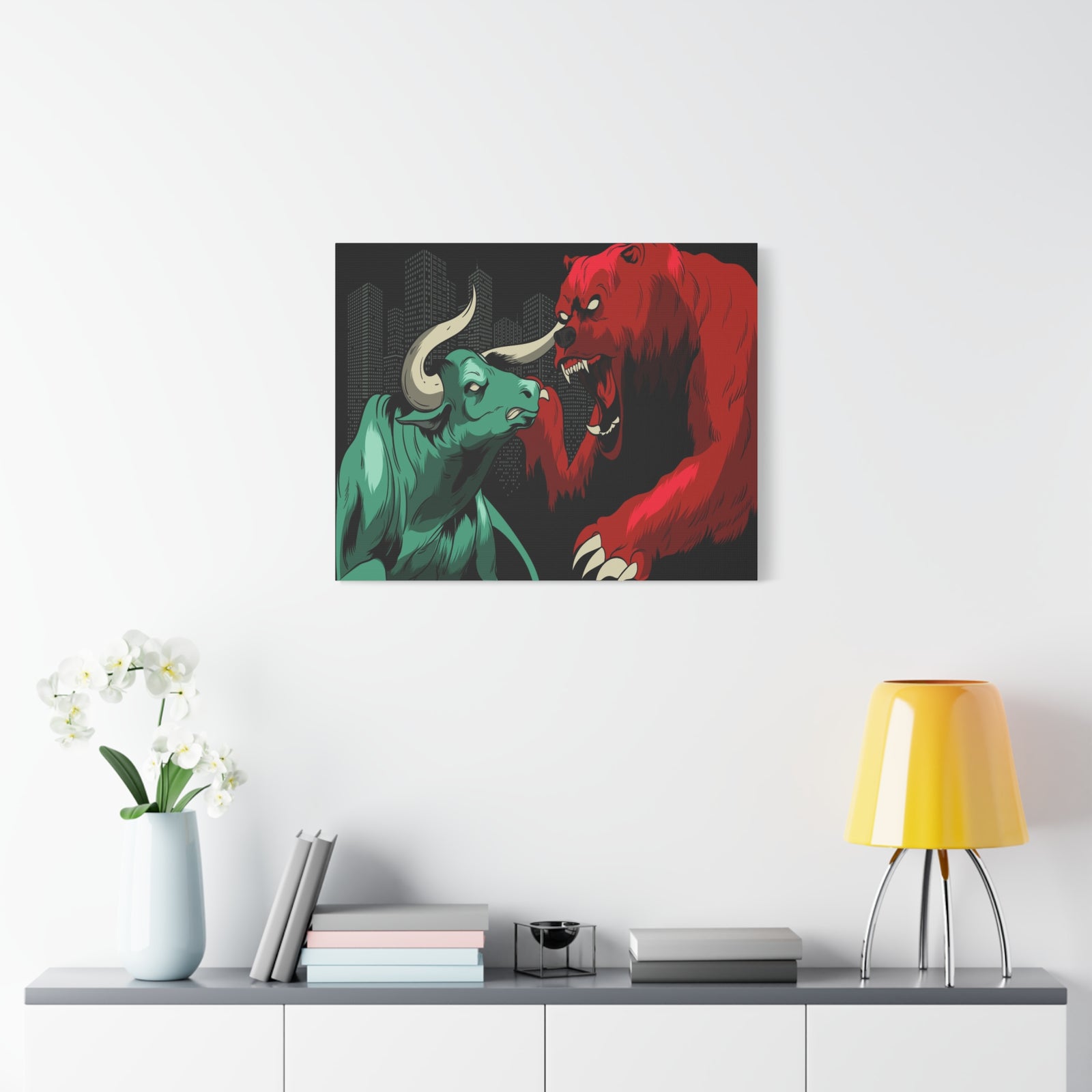 Stock Market Wall Art Bull vs Bear Battling for Wealth Wall Street Trading Art Canvas-Express Your Love Gifts