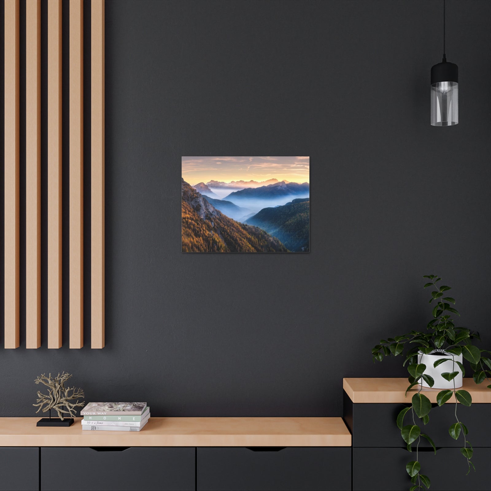 Golden Mountains Misty Nature Wilderness Photography Canvas Wall Art for Home Decor Ready-to-Hang-Express Your Love Gifts