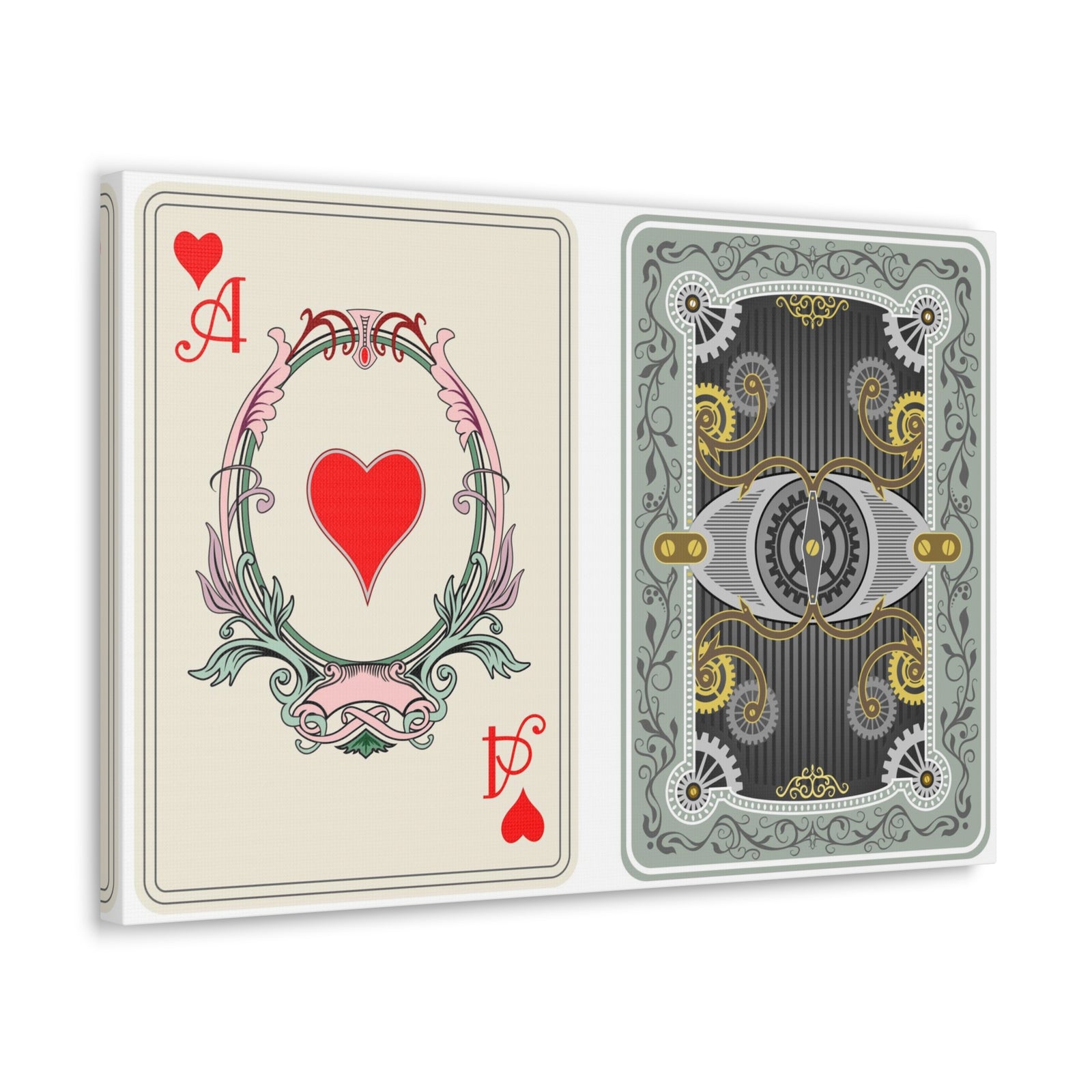 Steampunk Style Ace Of Hearts Playing Card Canvas Wall Art for Home Decor Ready-to-Hang-Express Your Love Gifts