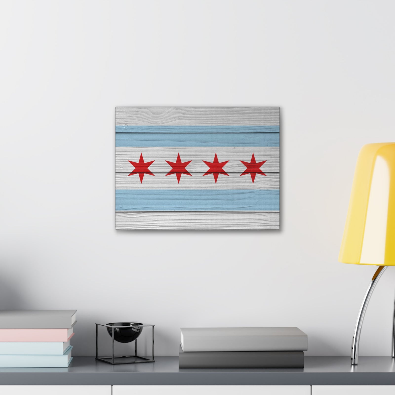 Wooden Chicago Flag Handpainted Art Canvas Wall Art for Home Decor Ready-to-Hang-Express Your Love Gifts