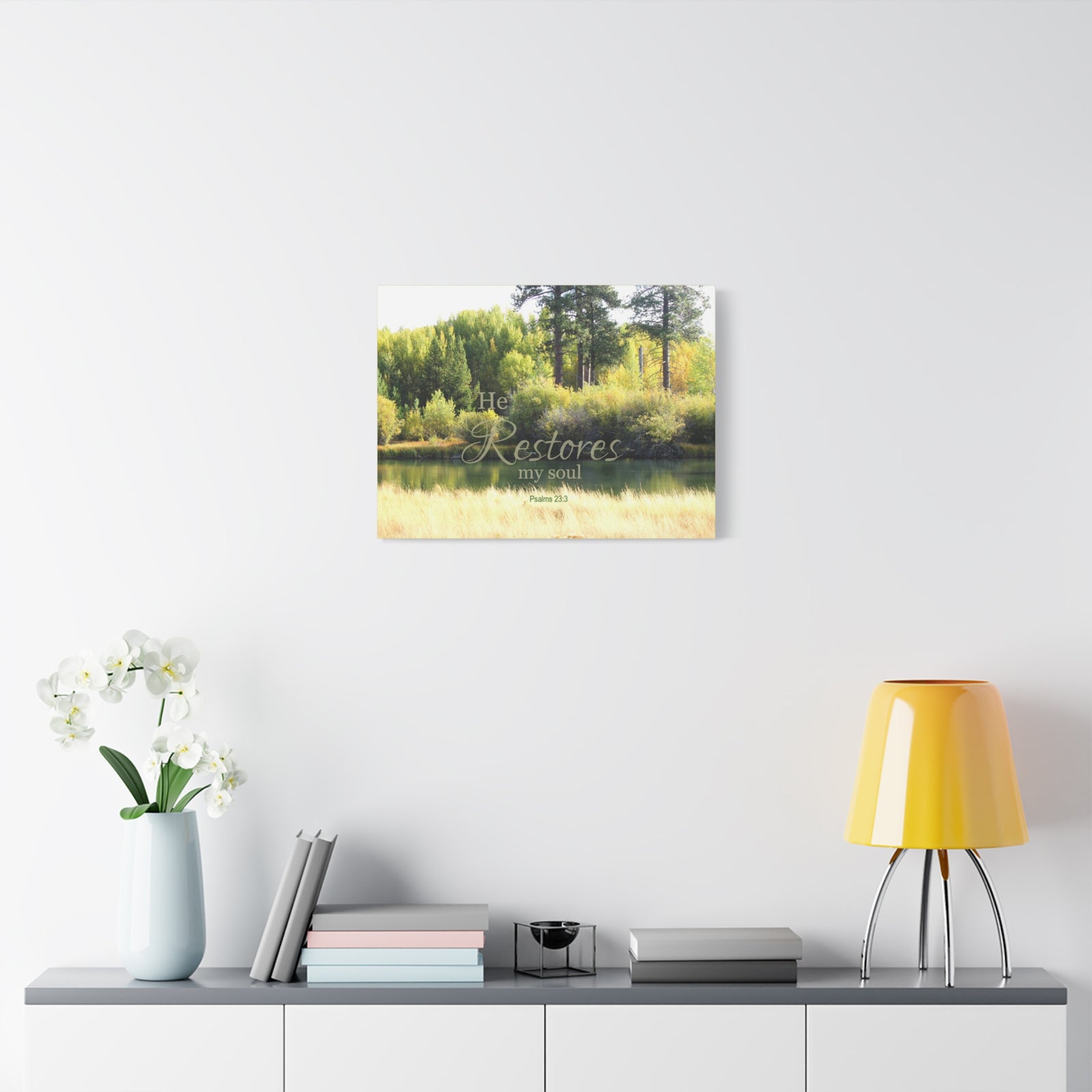 Scripture Walls Restores My Soul Psalm 23:3 Bible Verse Canvas Christian Wall Art Ready to Hang-Express Your Love Gifts