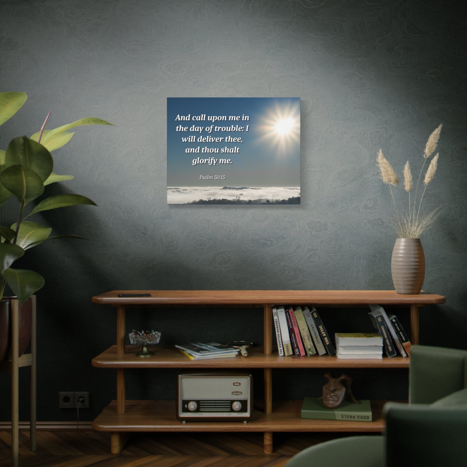 Scripture Canvas Day Of Trouble Psalms 50:15 Christian Wall Art Bible Verse Print Ready to Hang-Express Your Love Gifts