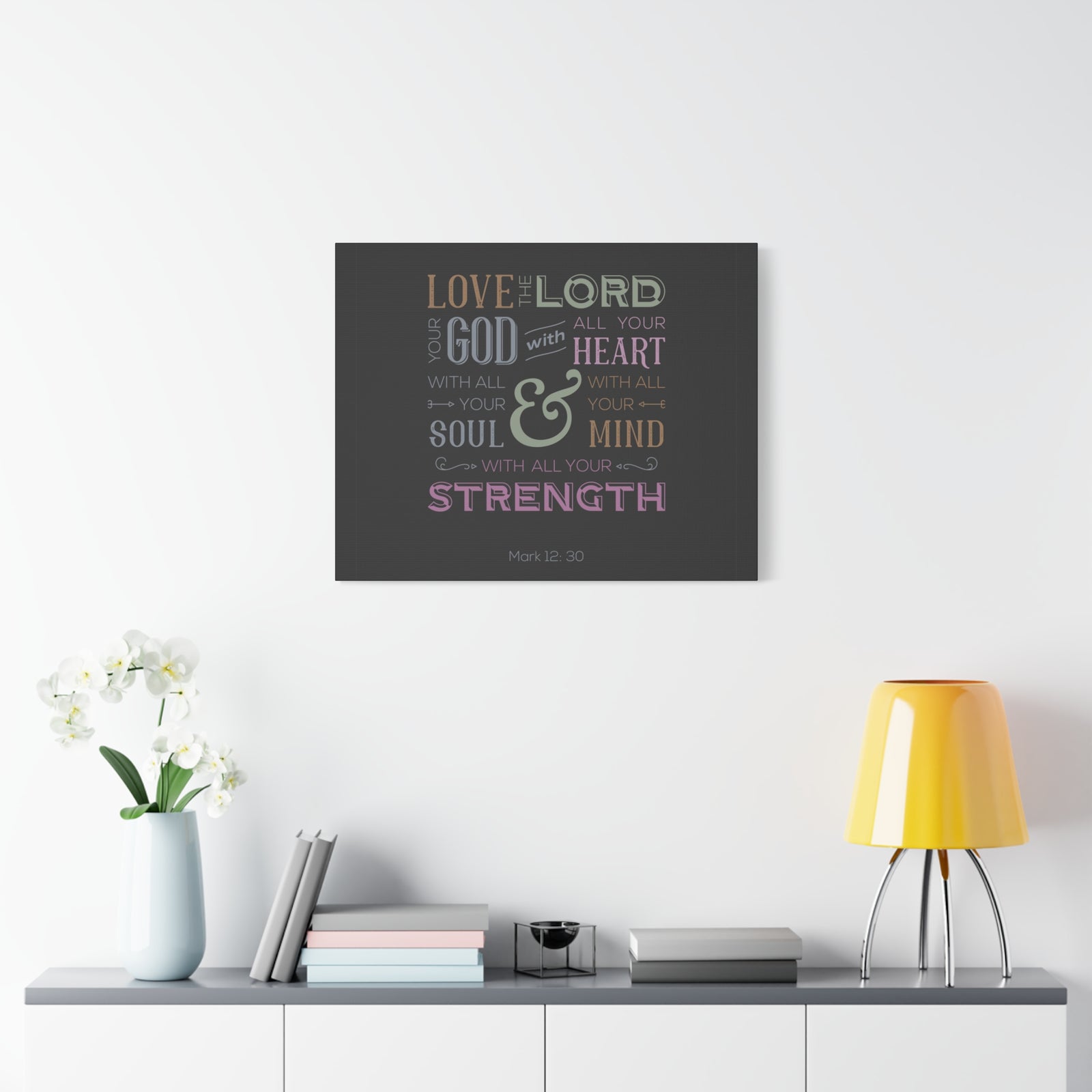 Scripture Canvas With All Your Mind Mark 12:30 Christian Wall Art Bible Verse Print Ready to Hang-Express Your Love Gifts