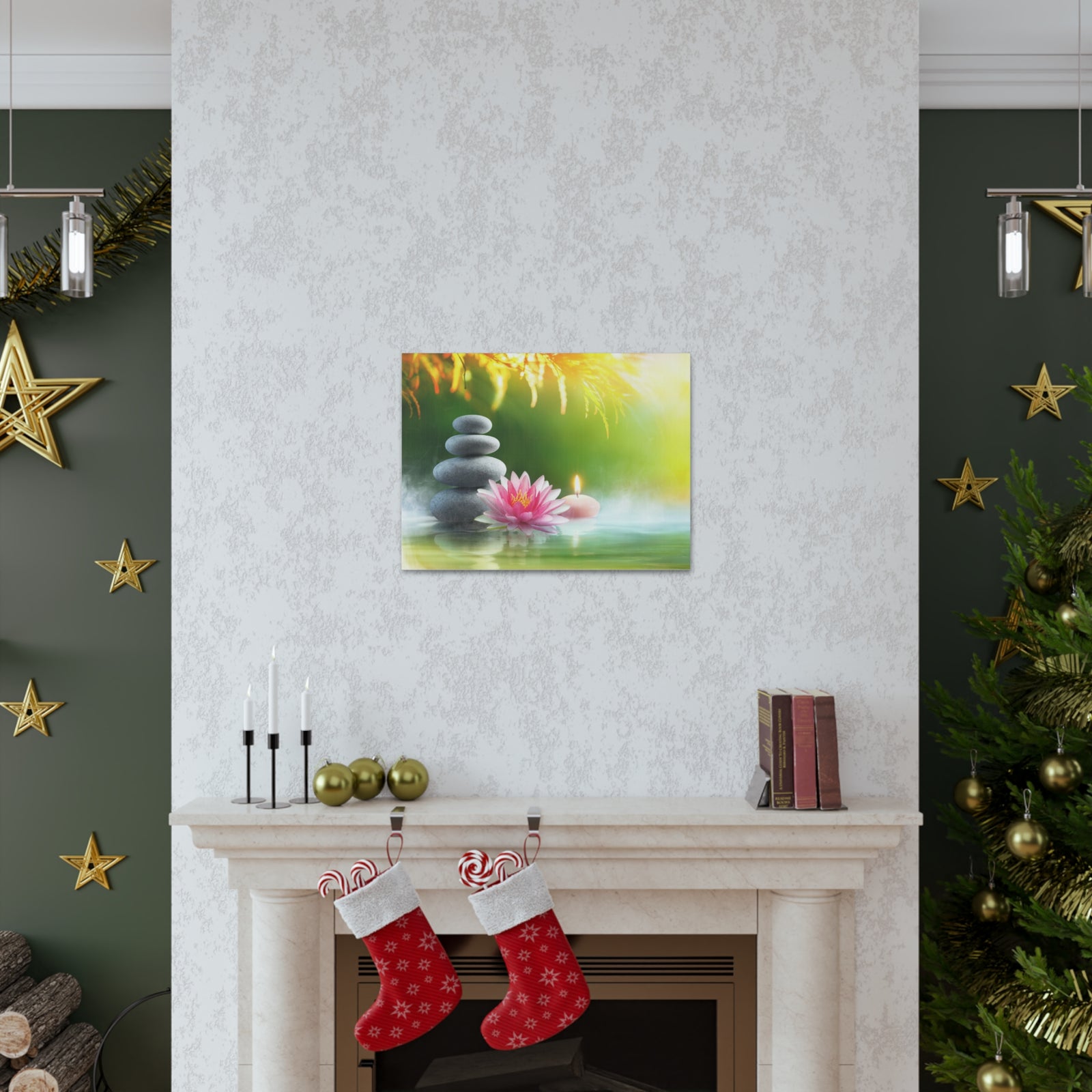 Relaxation with Massage Stones Forest Floral Nature Photography Canvas Wall Art for Home Decor Ready-to-Hang-Express Your Love Gifts