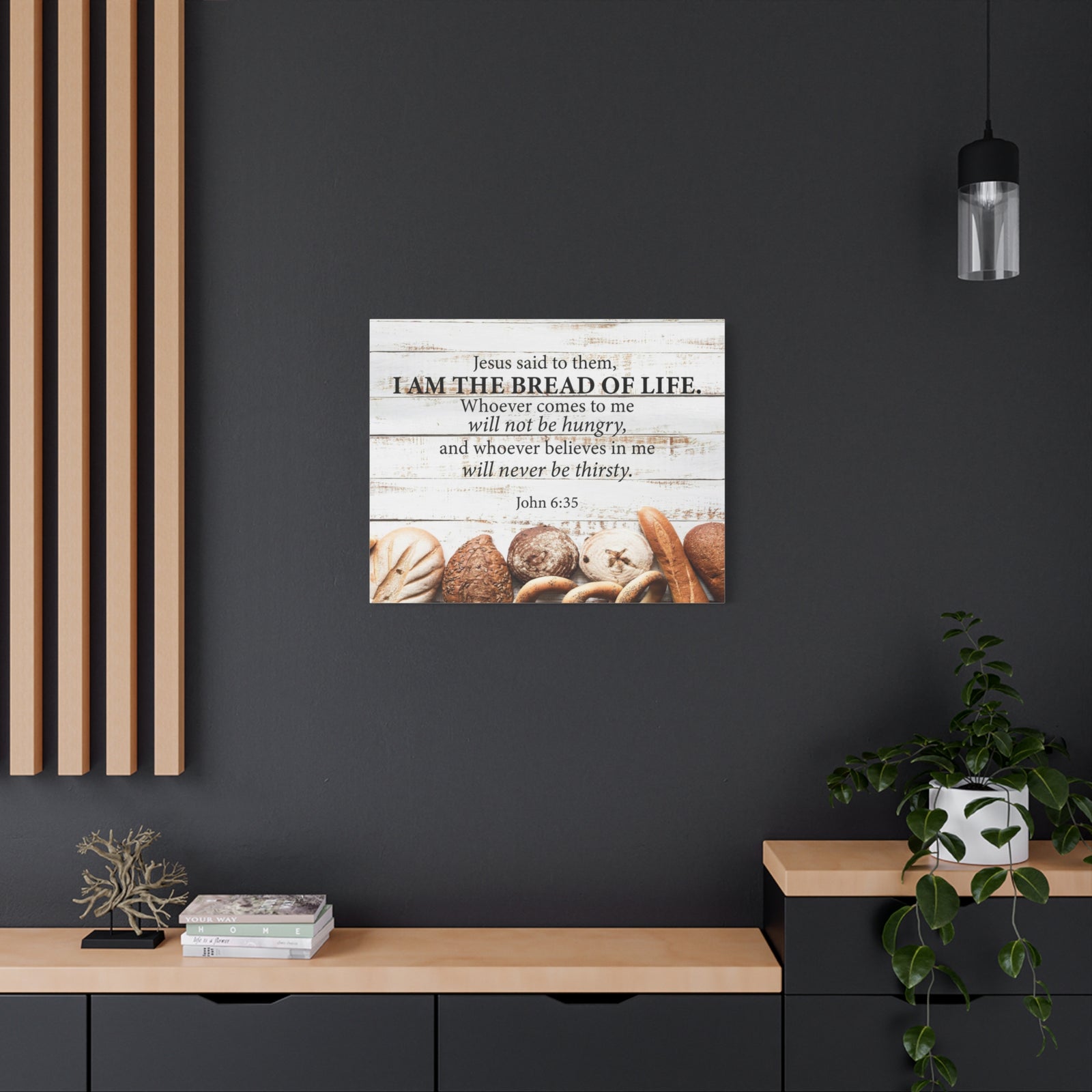 Bible Verse Canvas Bread of Life John 6:35 Scripture Wall Art Christian Home Decor-Express Your Love Gifts