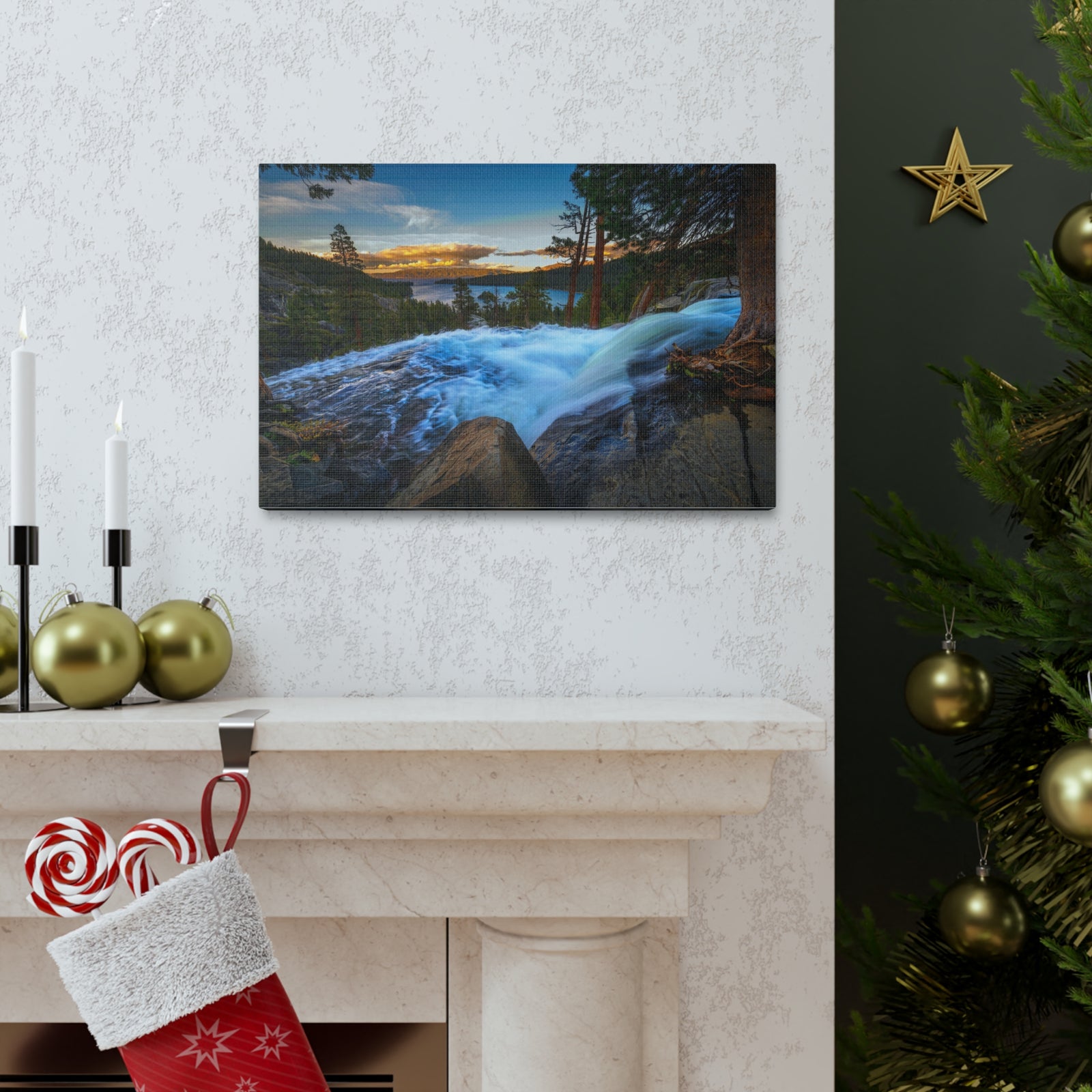 Lake Tahoe Sunset Rushing Water Modern Multicolor Scenic Nature Photography Canvas Home Office Decor Ready to Hang-Express Your Love Gifts