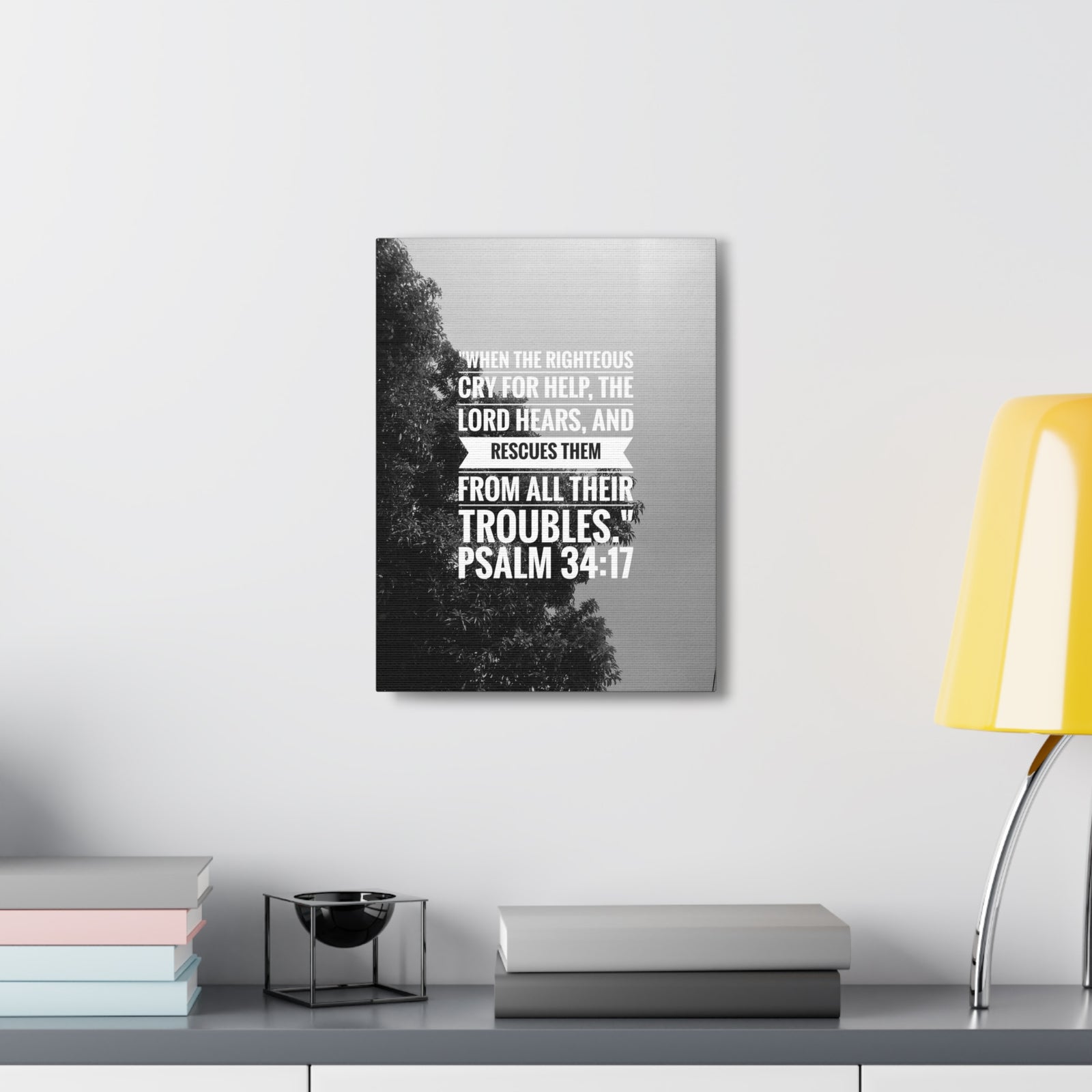 Scripture Canvas Rescues Them Psalm 34:17 Christian Wall Art Bible Verse Print Ready to Hang-Express Your Love Gifts