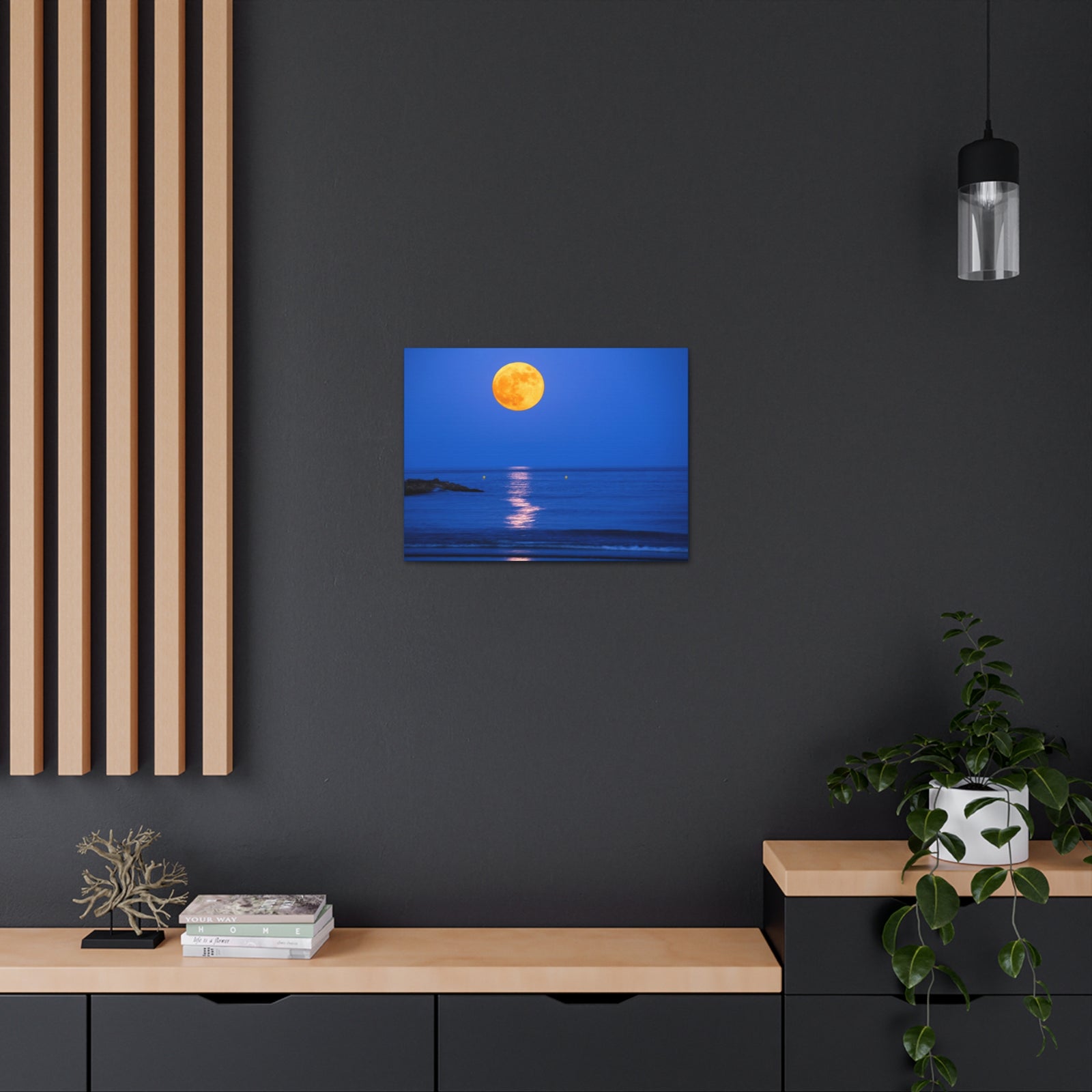 Super Moon over Seascape Sea Canvas Wall Art for Home Decor Ready-to-Hang-Express Your Love Gifts