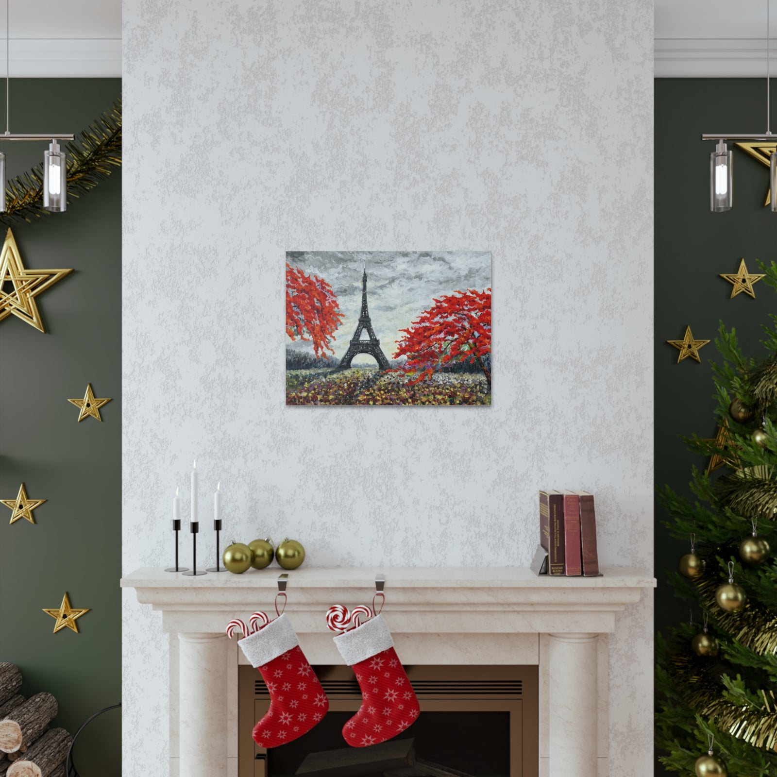 Eiffel Tower Red Tree Paris France Canvas Artwork High-Quality Breathtaking French City for Home Decor Ready to Hang-Express Your Love Gifts