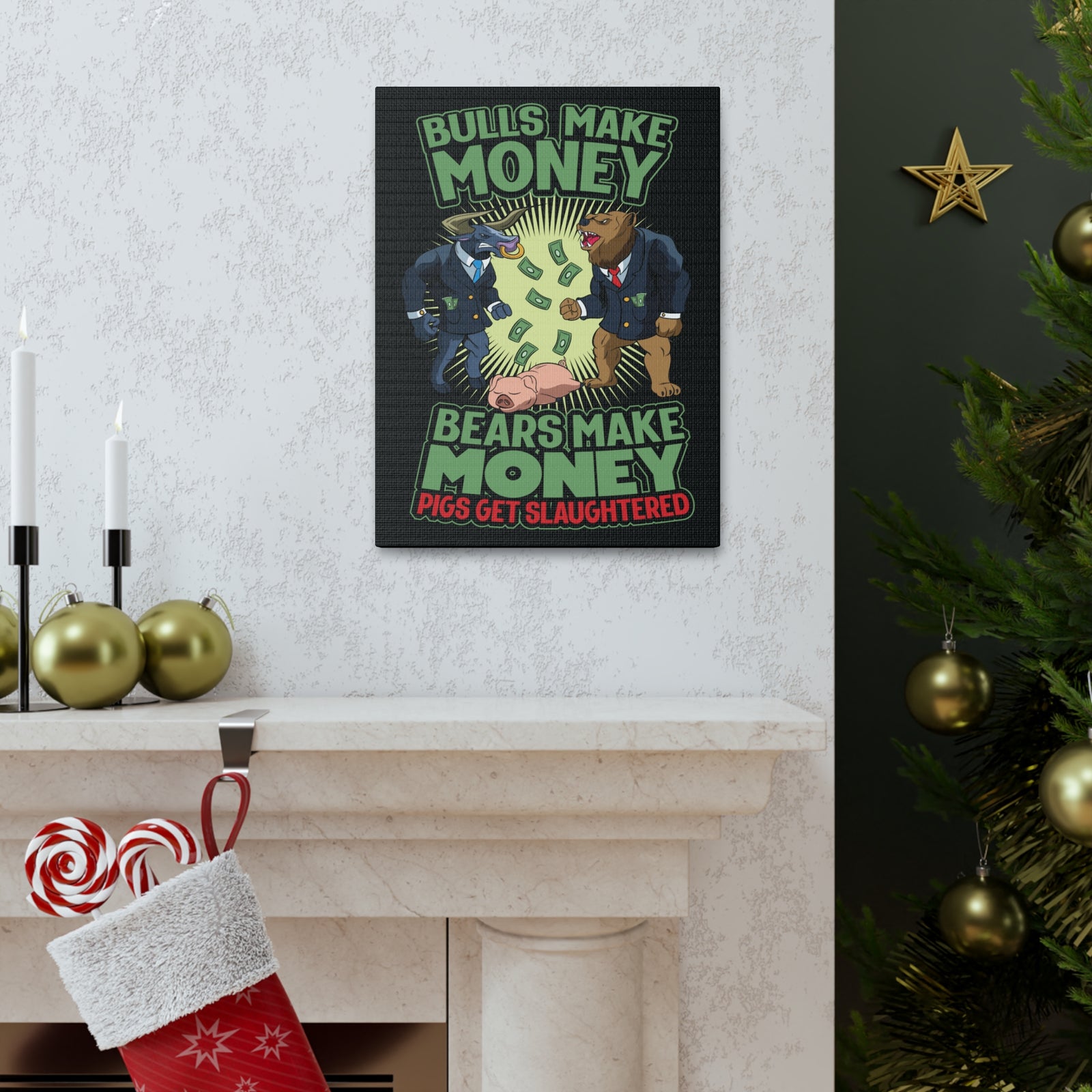 Stock Market Wall Art Gifts for Trader Bulls Bears Pigs Canvas Wall Street Quote Wall Art-Express Your Love Gifts