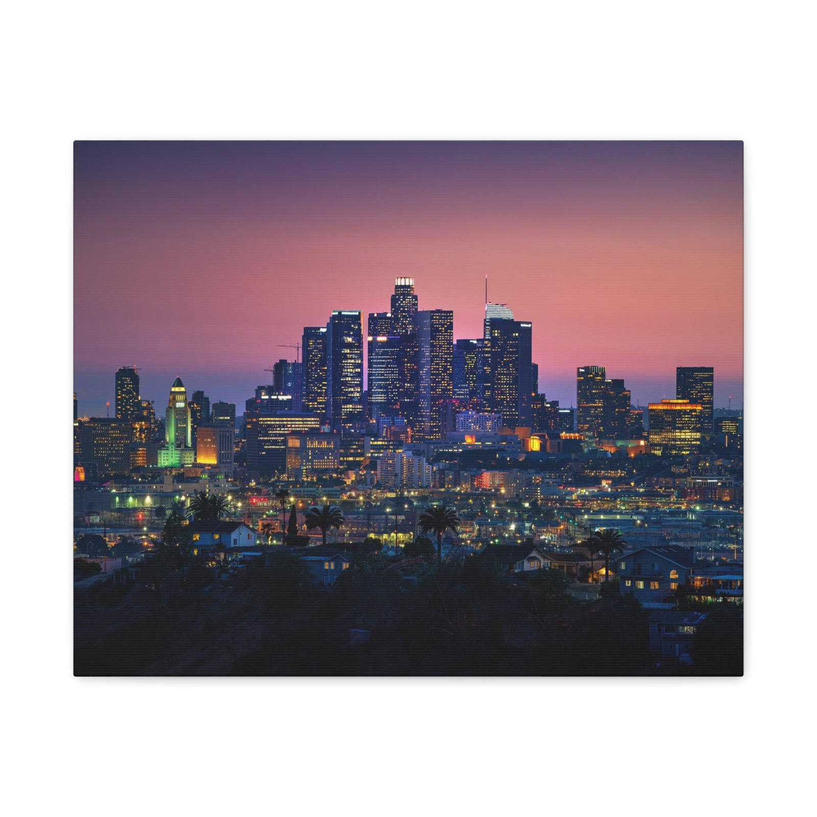 Los Angeles Night Skyline Canvas Artwork High-Quality Breathtaking Stunning Cityscape for Home Decor Ready to Hang-Express Your Love Gifts