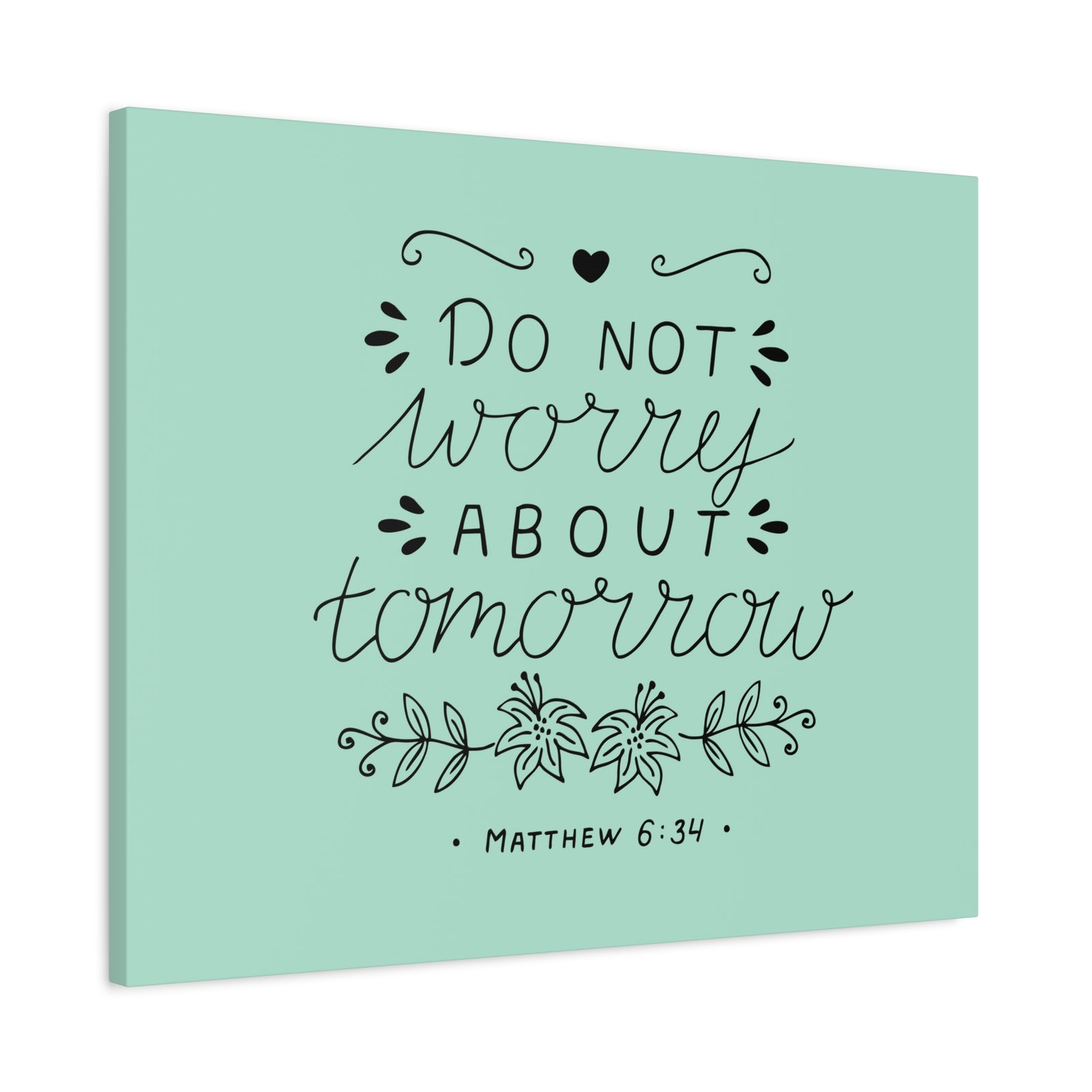 Scripture Canvas Tomorrow Teal Matthew 6:34 Christian Wall Art Bible Verse Print Ready to Hang-Express Your Love Gifts