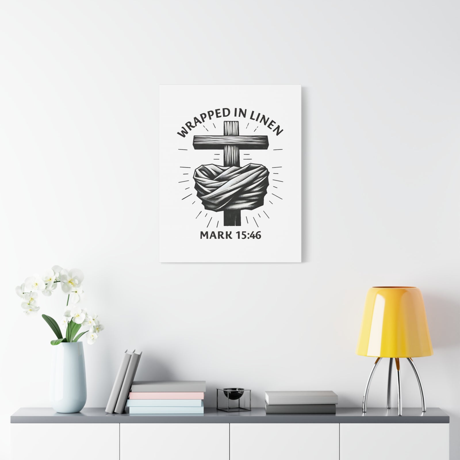 Scripture Walls Mark 15:46 Wrapped in Linen Bible Verse Canvas Christian Wall Art Ready to Hang Unframed-Express Your Love Gifts