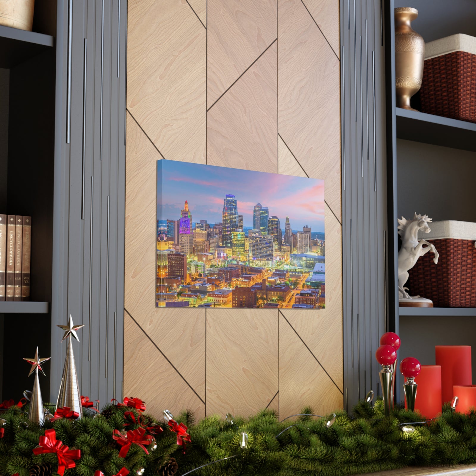 Kansas City Night Skyline Canvas Artwork High-Quality Breathtaking Stunning Cityscape for Home Decor Ready to Hang-Express Your Love Gifts