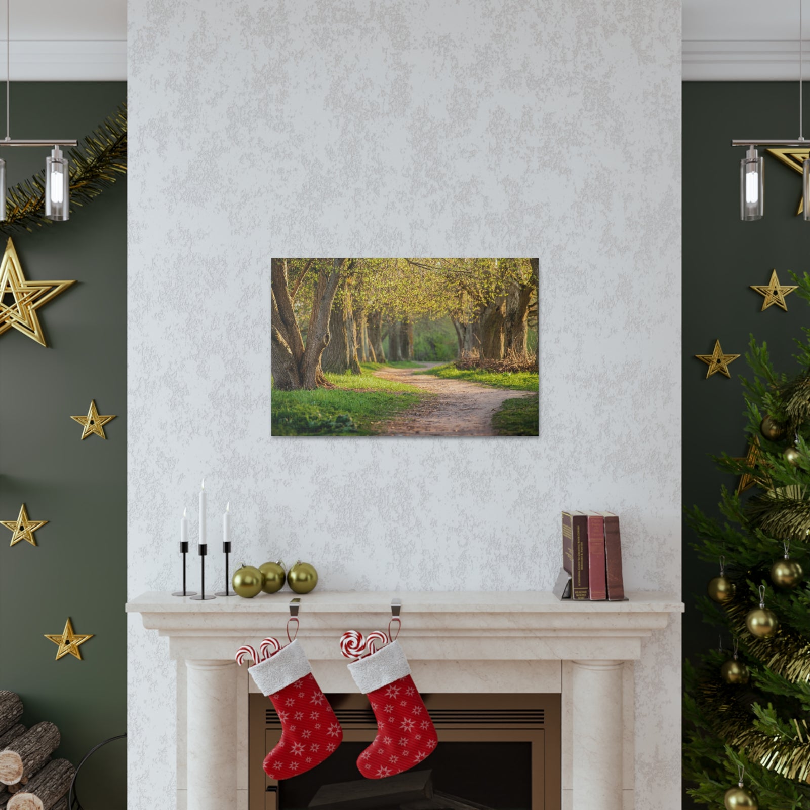 Tree Green Path Forest Nature Wilderness Photography Canvas Wall Art for Home Decor Ready-to-Hang-Express Your Love Gifts