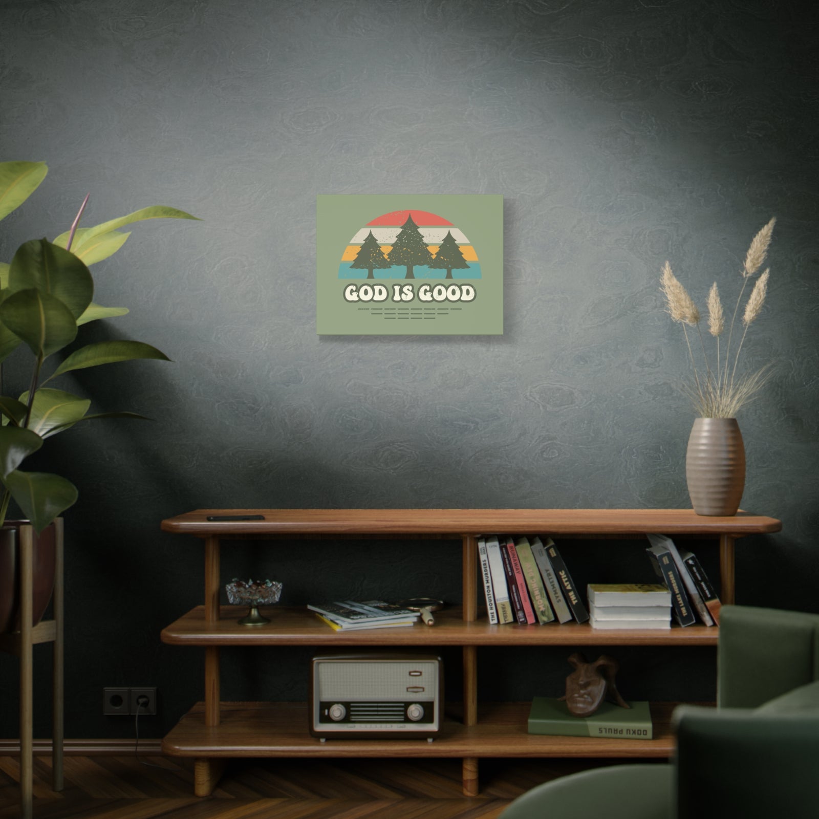 Scripture Canvas God Is Good Psalm 100:5 Three Trees Christian Wall Art Bible Verse Print Ready to Hang-Express Your Love Gifts