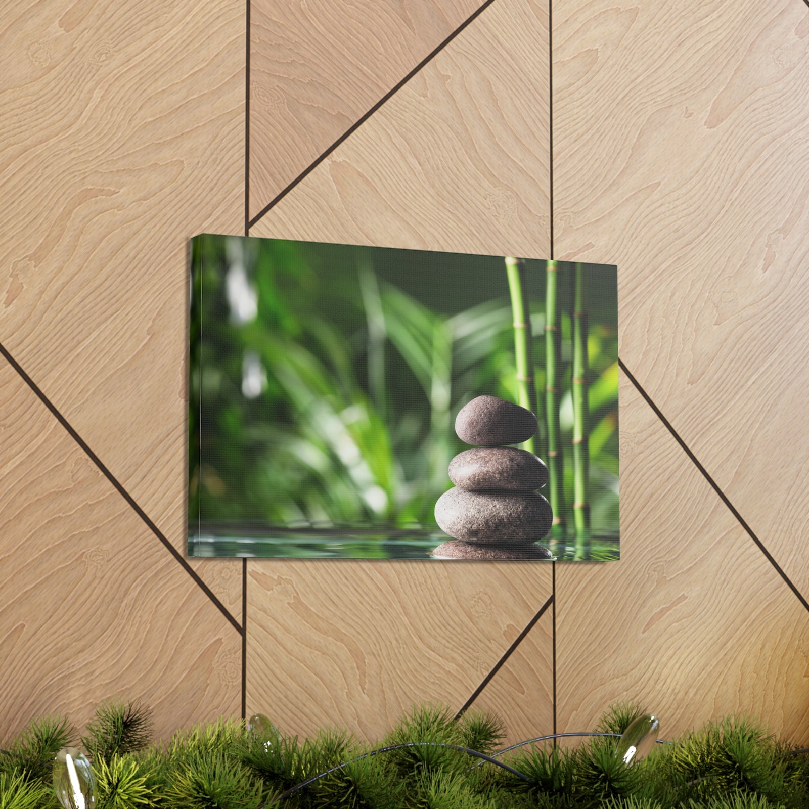 Stacked Stones on Water Forest Floral Nature Photography Canvas Wall Art for Home Decor Ready-to-Hang-Express Your Love Gifts
