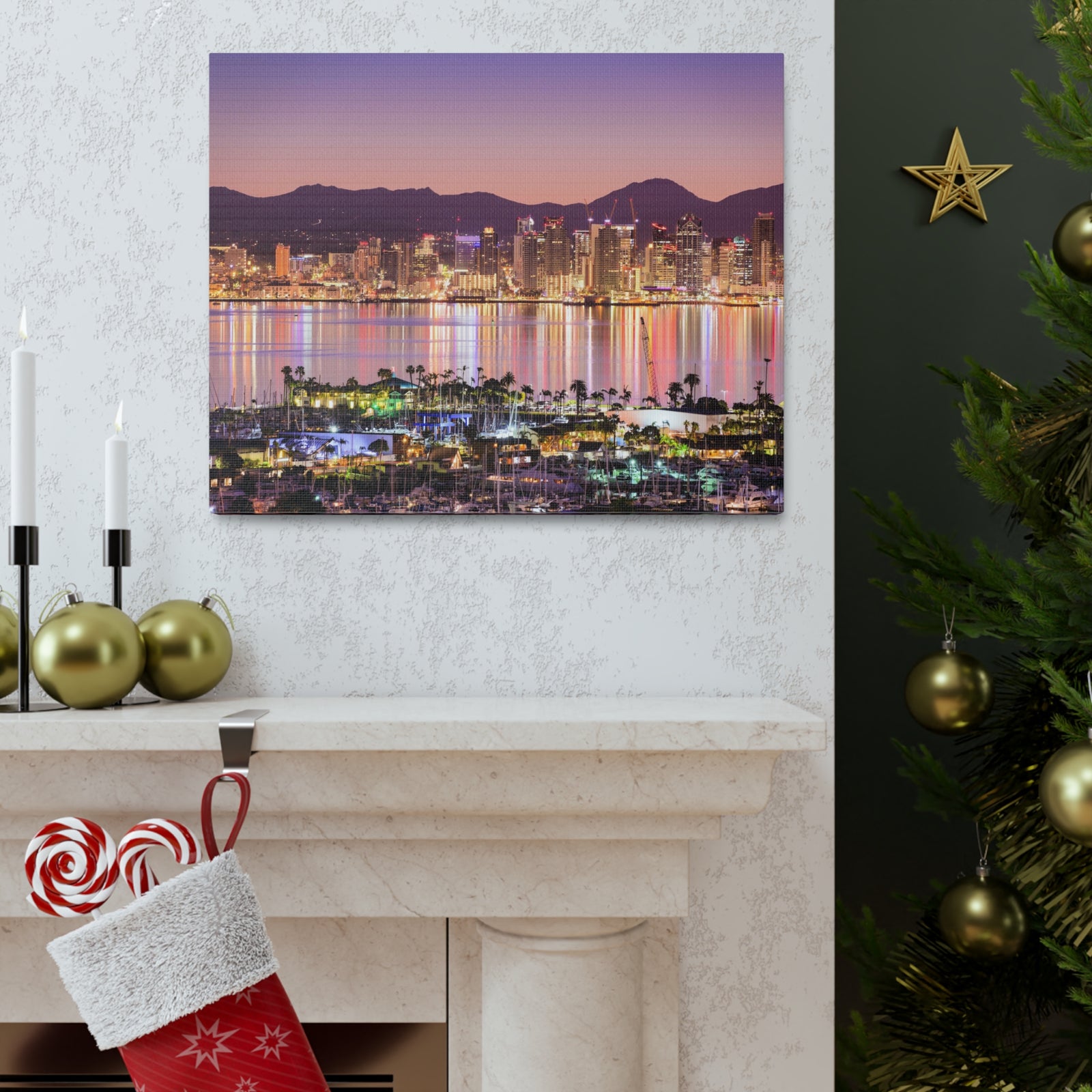 San Diego Night Skyline Canvas Artwork High-Quality Breathtaking Stunning Cityscape for Home Decor Ready to Hang-Express Your Love Gifts
