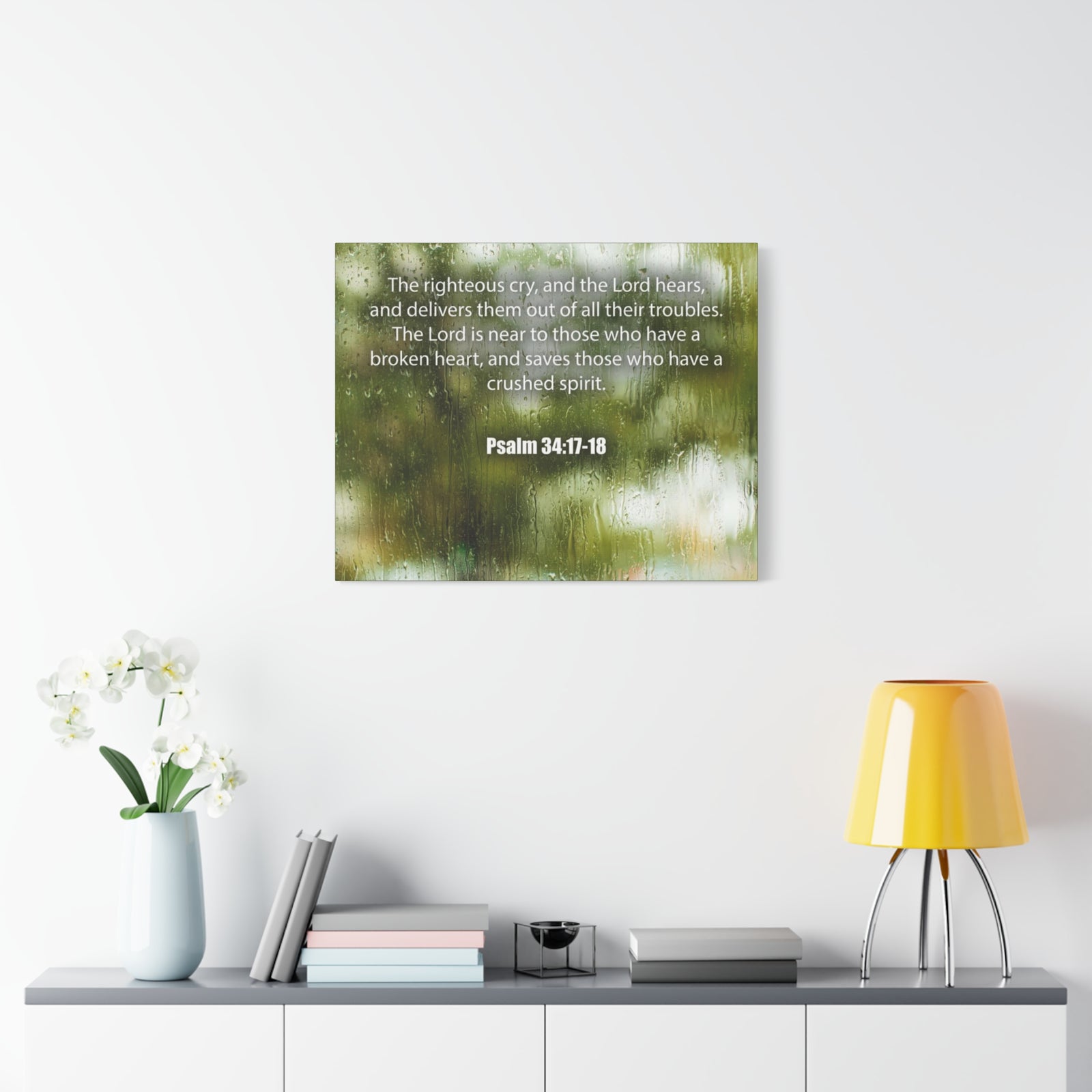 Scripture Canvas The Righteous Cry Psalm 34:17-18 Christian Wall Art Bible Verse Print Ready to Hang-Express Your Love Gifts