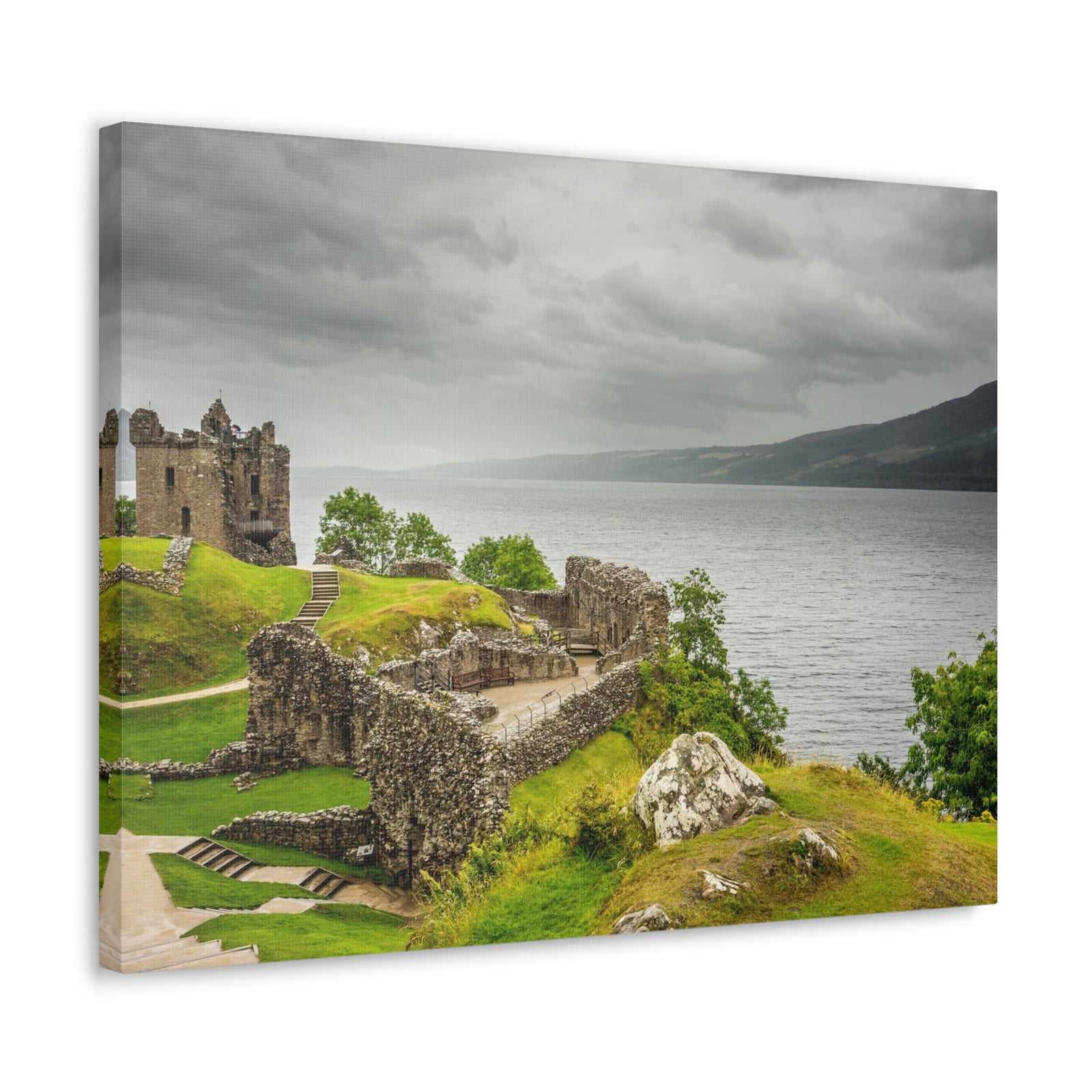 Loch Ness Scotland Modern Ruins of Urquhart Castle Multicolor Scenic Nature Photography Canvas Home Office Decor Ready to Hang-Express Your Love Gifts