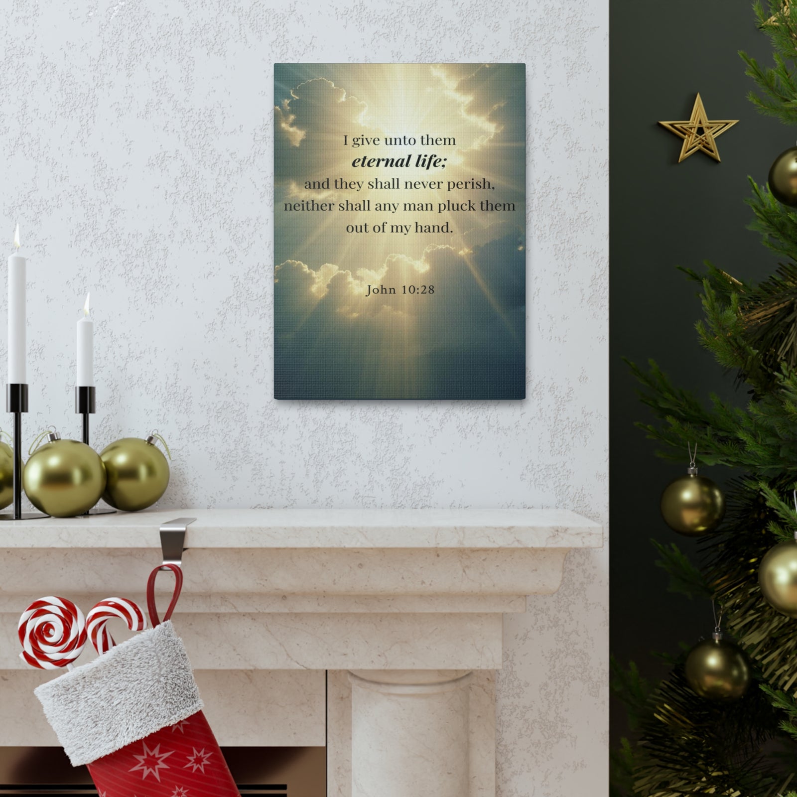Scripture Walls John 10:28 Eternal Assurance Bible Verse Canvas Christian Wall Art Ready to Hang Unframed-Express Your Love Gifts