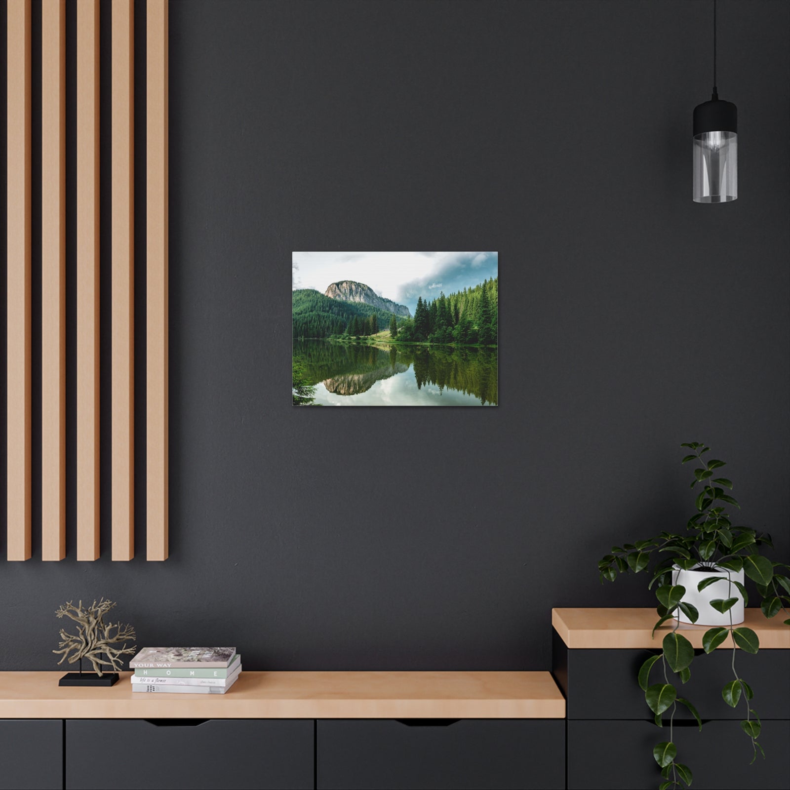 Green Forest With Lake Reflection Nature Wilderness Photography Canvas Wall Art for Home Decor Ready-to-Hang-Express Your Love Gifts
