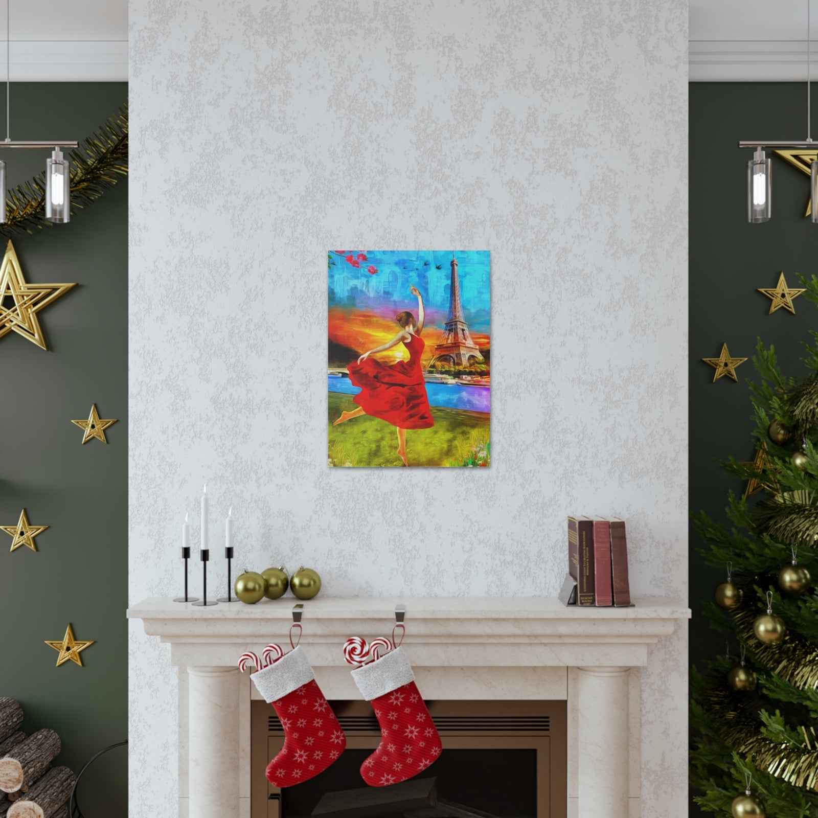 Eiffel Tower Red Dress Paris France Canvas Artwork High-Quality Breathtaking French City for Home Decor Ready to Hang-Express Your Love Gifts